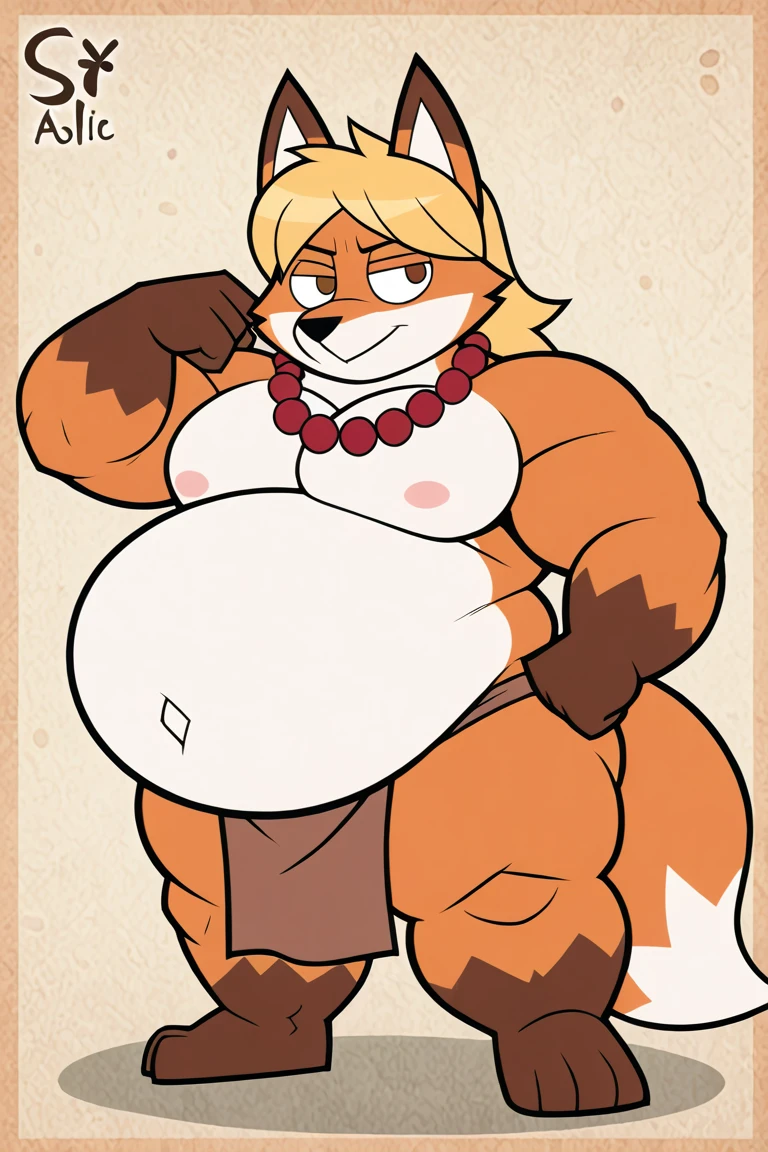 ((8k, 4k, Detailed:1, High quality:1, masterpiece:1, perfect anatomy:1, sfw version)), text, furry, female, mature female, ((by claweddrip)), Oscar, (Fortnite), sexy body, thick thighs, cute face, yellow eyes, black sclera, tribal broodmother clothes, legwear, pregnant, body movement, belly movement,
