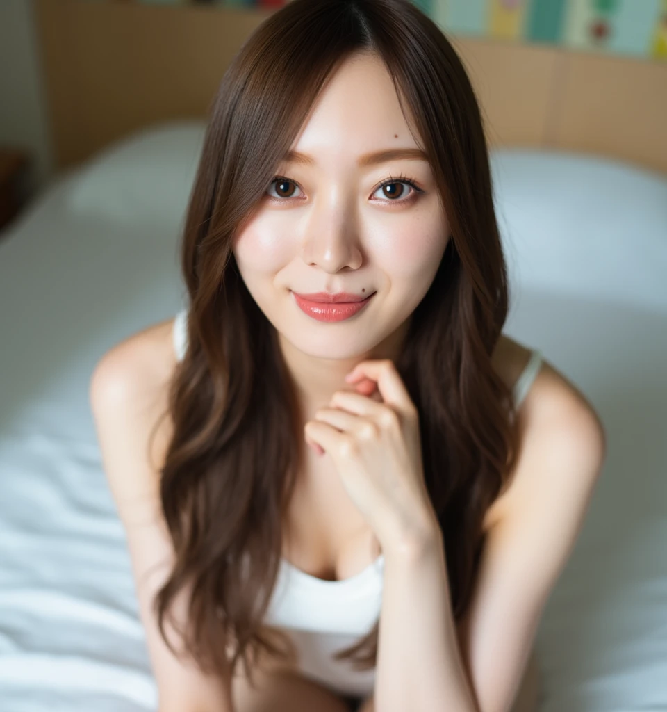 (8k、RAWE Photo、Highest quality、masterpiece:1.2)、(Genuine、photoGenuineistic:1.37)、Japanese、18-year-old、woman、On the bed、Natural light、Photon Mapping、、Long Hair、Brown Hair、Young face、Detailed face、Detailed Repin Particle Skins、double eyelid、(((Big Breasts:1.3)))、((Gold Micro Bikini))、(Camel Toe)、Perfect body、(Wet body)、Glowing Skin、smile、Age 35、(((Sleep on your back:1.3)))、Raise your arms above your head