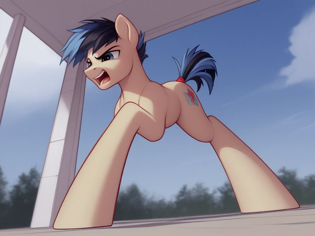cartoon of a woman with a blue body and a blue elephant, sfw version, oversized_hindquarters, his trunk is a huge tentacle, holding a pudica pose, anatomically correct equine, thick smooth warframe thighs, his trunk is a long tentacle, man turning into pony, thicc, bending over, realistic shaded, realistic proportions sfw
