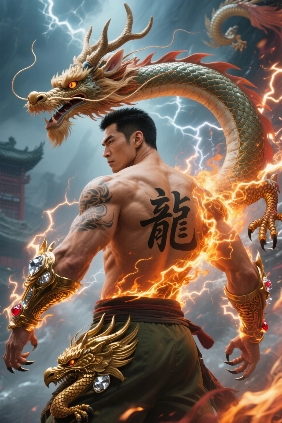 Smoky white dragon combined with a handsome guy, Asian dragon, ancient Chinese background, ar 3:2,8k, hype realicstic, White Asian dragon wrapped around the boy's body, simple background, 8k image quality, hype realicstic, handsome baby, dragon cute, Chinese ancient background