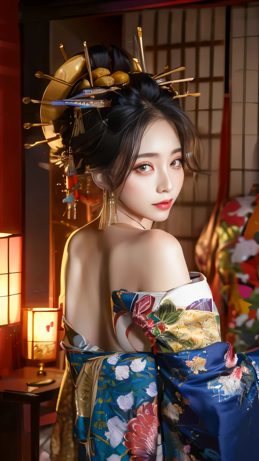 realistic, 1girl, full body, glowing eyes, (unbuttoned flower yukata), parted lips, blush, night, flowers, moonlight, sitting on the edge of the hot spring, hyper-detailed, high quality, 8k, photorealistic, professional digital painting, dramatic lighting, vibrant colors, intricate details, beautiful face, naughty pose, serene atmosphere, natural environment, ethereal, dreamy