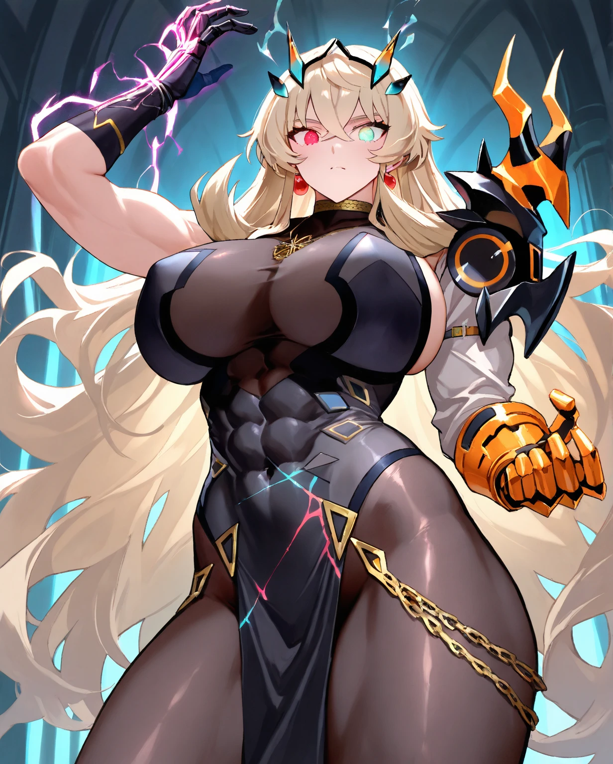 A girl, yellow hair , sexy busty, with exotic clothes