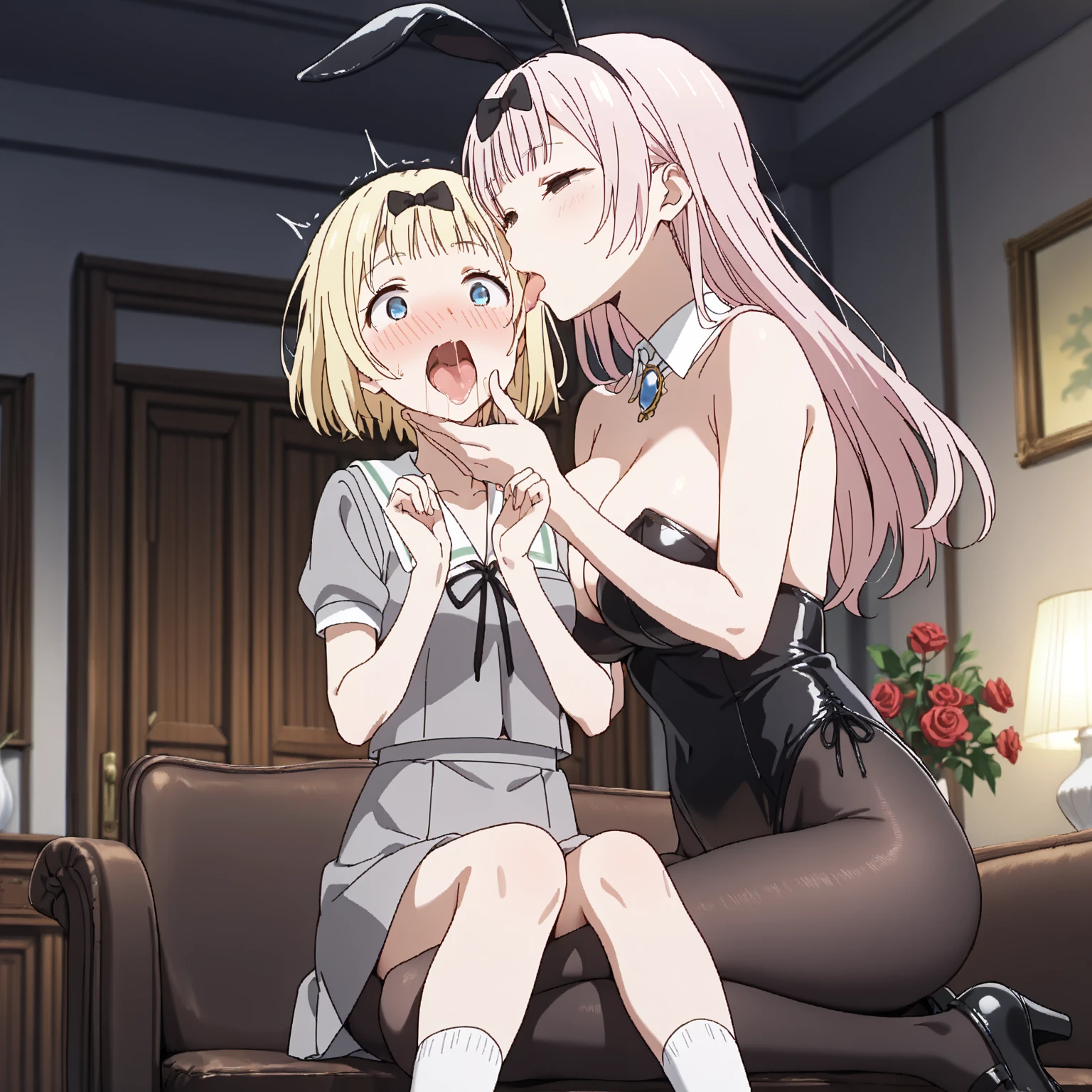 masterpiece, best quality, detail hair, detail eye, detail face, detail hand, detail legs, detail body, close eye,(1woman:1.7),(big sister:1.3),KYOUKO_MAHOUSHOUJO,large breasts,pov,penis,:>=,oral,fellatio