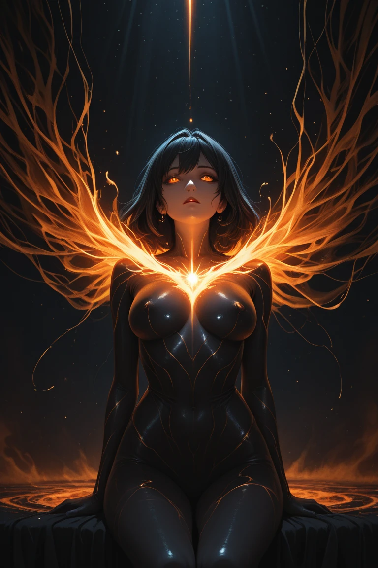 In the depths of the amber,a dark and mysterious world unfolds,where a surreal death woman with eyes of liquid gold wanders,lost in the amber's enigmatic dreamscape surrealistic,