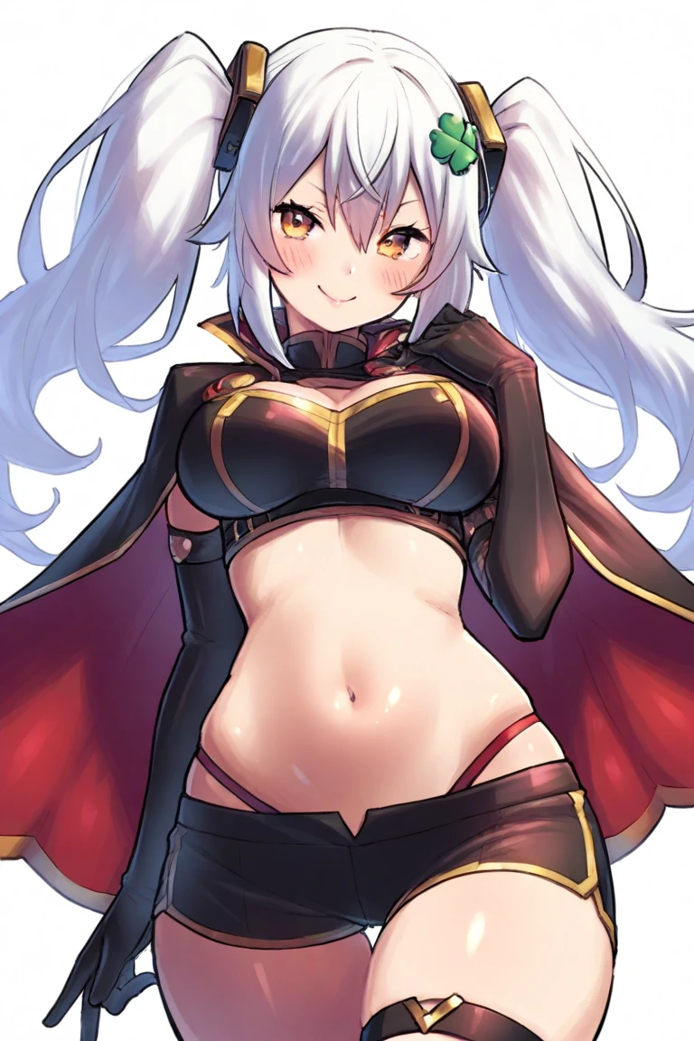 1girl, white hair, long hair, red eyes, serious, glowing eyes, large breasts, thick thighs, mature female, athletic  female, toned, leotard, black leotard, knife, fur trim, fur, fur-trimmed jacket