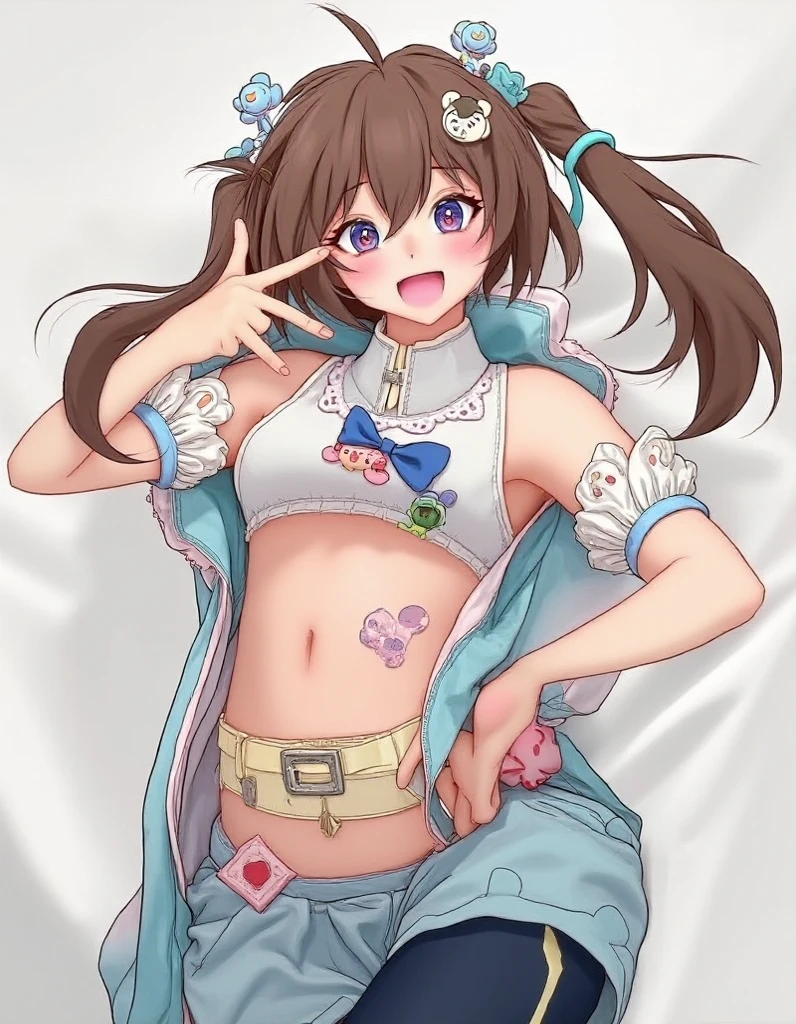 NSFW, , pull up the dress,bare chest,nipple,round genitals,revealing clothes,Uma Musume,Nishino flower,marl,short hair,red headband,beautiful purple eyes,purple and yellow dress,ribbon,,,Curvaceous,flower garden,smile with open mouth,blush,troubled face,best image quality,table top,)),(masterpiece),shape,brown hair,long hair,purple eyes,flowing bangs,long bangs,long hair,small breasts,hair covers right eye, smile,looking at the viewer,((highly detailed eyes)), (((lingerie))), masterpiece, highest quality, (abnormal body, small breasts, horse tail,smile, pool, whole body, frontage,hot pants denim,nipplespread legs, raise your legs,bra lift