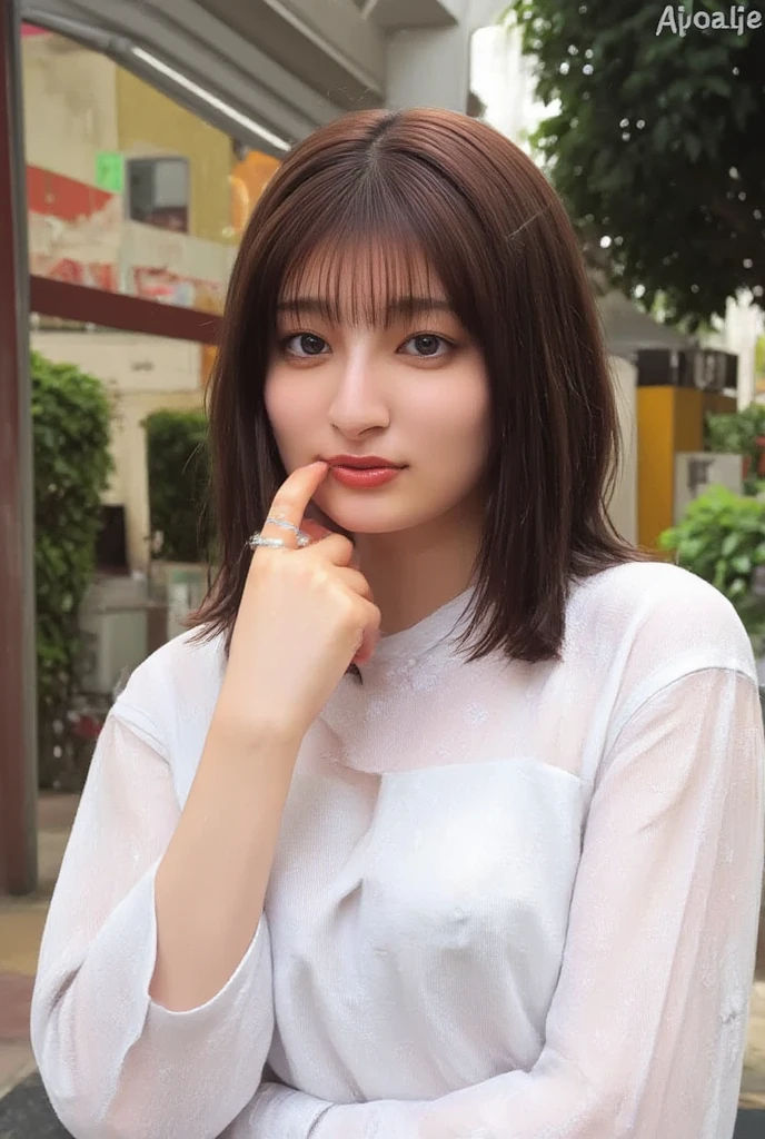 (High reality photograph, high resolusion, detailed face, detailed eyes, various angle) Japanese lady, 40 years old, cute face, skinny figure, very skinny waist, various hair style, tight knit with emphasizing her body line, standing in a various place, full-body photo