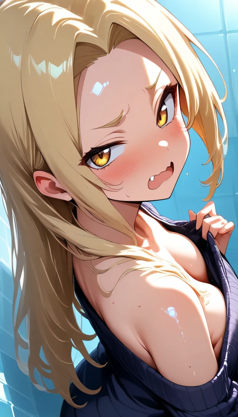 best quality, masterpiece, (leaning over:1.4), 1girl, open clothes, , big breat, breasts apart, sedumile, pants, undressing, (blush:1.1), jterior, temple, sexy, nipples, Pink nipples, nude