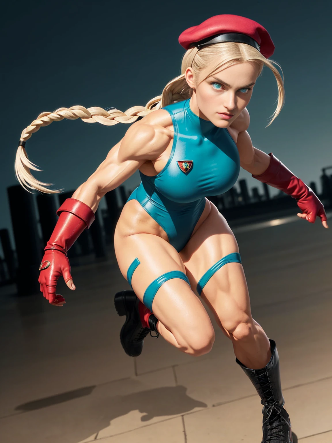 Hyperrealistic art Portrait of young (Britney Spears:0.6) ((ohwx woman)) as (Cammy from Street Fighter 6)1.3, wearing tight blue top and leggings, fantasy, highly detailed, digital painting, artstation, concept art, sharp focus, illustration, art by Tony Sart and artgerm and randy vargas. Extremely high-resolution details, photographic, realism pushed to extreme, fine texture, incredibly lifelike