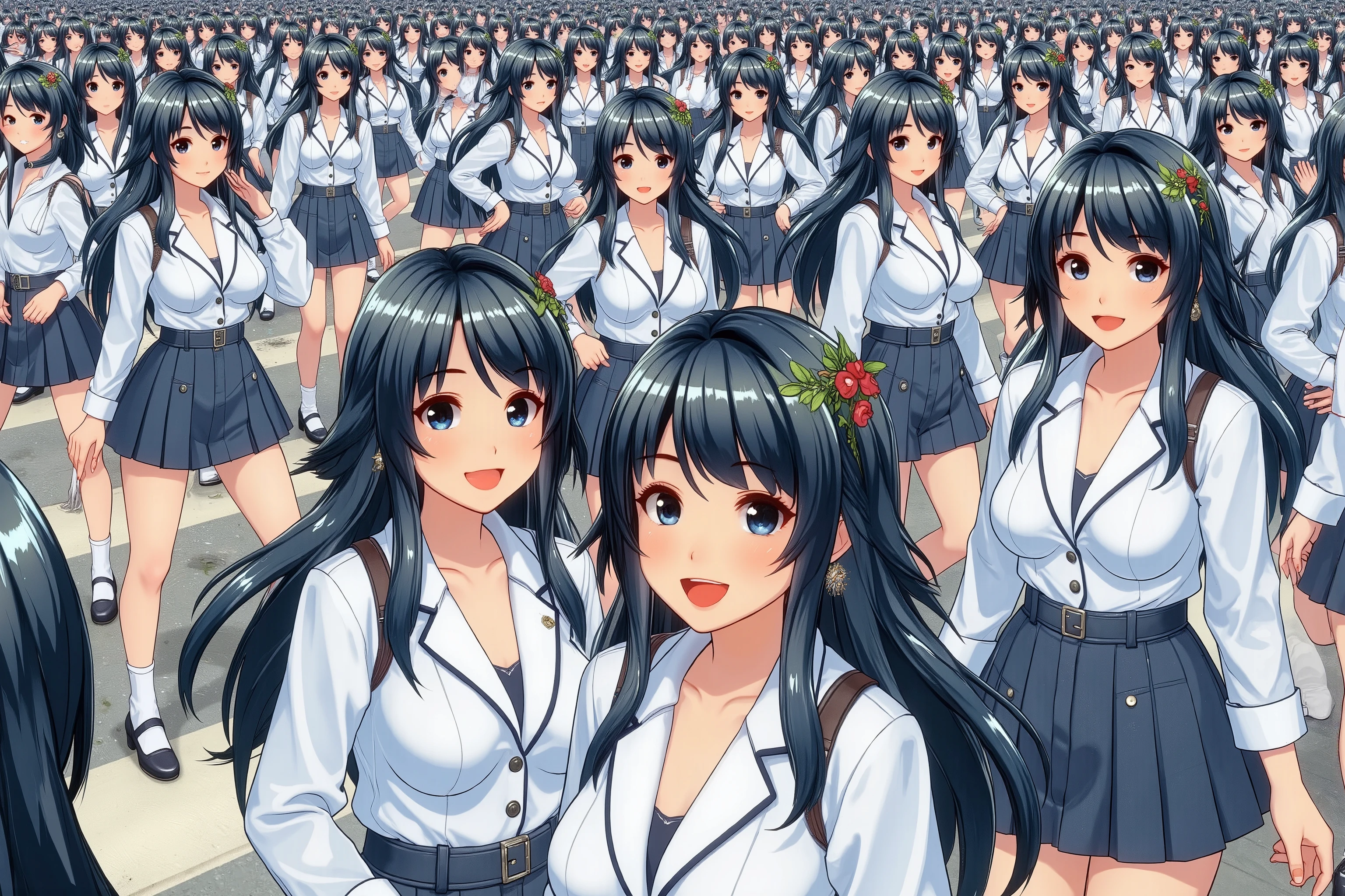 (((Myself=Japanese Beautiful Super Clones multiply girls))), (((((Depiction of Super Clones Multiply Girls by Myself Only in a super crowd))))), (((high quality Animation Art))), (Super Best masterpiece, 16K, best quality, ultra high resolution, The highest degree of perfection of the work), (((super very cute smile, happy expression, Thick black hair))), (((((Very Beautiful, Detailed and Accurate Female Body Movement, Very accurate and comfortable movement of hands and feet, super big , emphasizes cleavage))))), (((Spring Casual Outfit))), (((Super Clones multiply girlsは世界のあちこちで大増殖))) (Very detailed and accurate1Point perspective drawing, Ultra-wide field of view, Super wide view, No need for a center subject),
