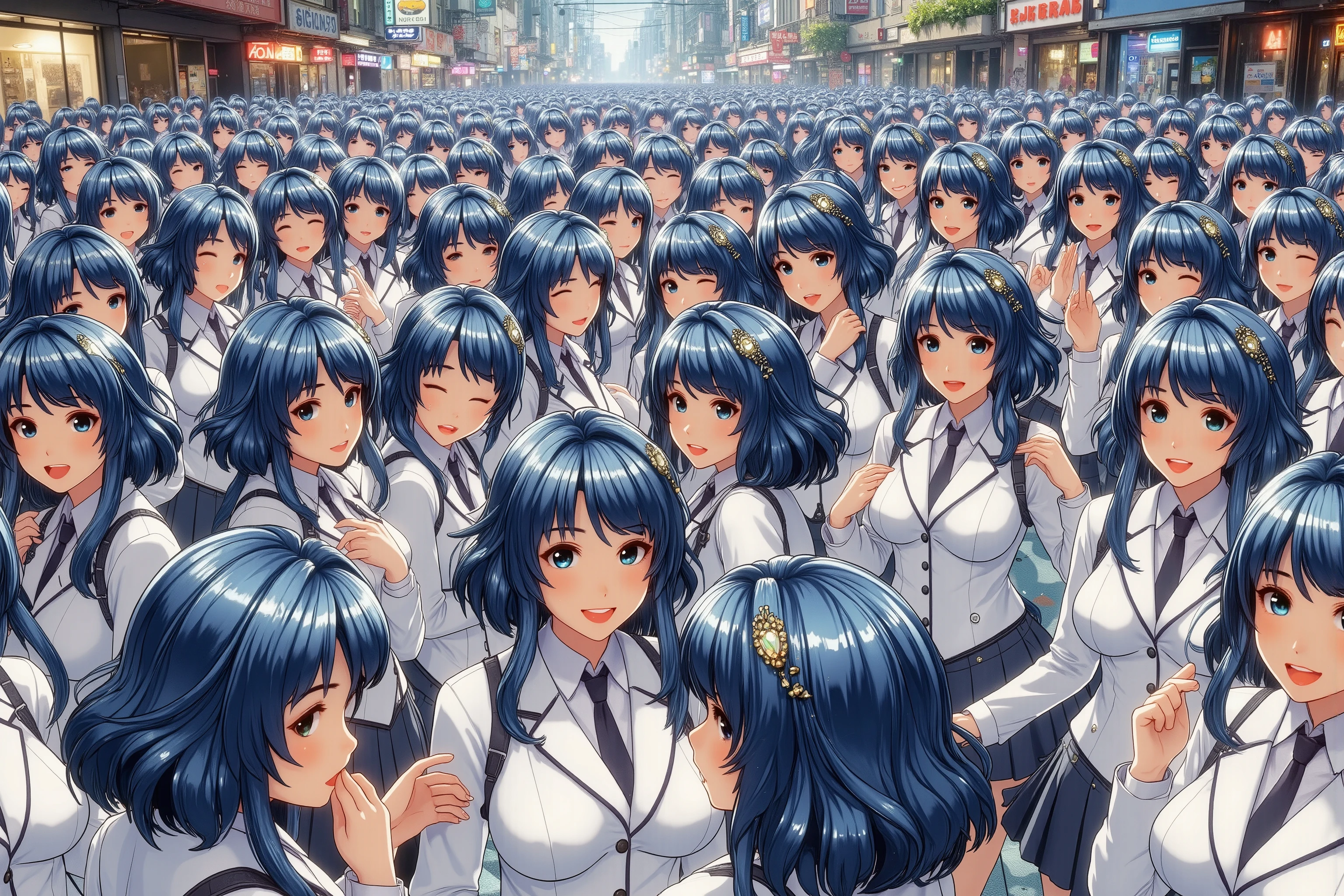 (((Myself=Japanese Beautiful Super Clones multiply girls:1.828))), (((((Myself OnlyのSuper Clones multiply girlsが超大群衆で愛情 熱愛 溺愛 淫愛する描写:755))))), (Super Best masterpiece, high quality Animation Art, 16K, 最高画質, 超高解像度, 超最高の作品完成度), (((井ノ上たきな:1.928), 超とてもカワイイ笑顔, 嬉しい表情, 濃い黒髪)), ((とても美しく詳細に正確な女体の動き, とても正確で違和感ない手足の動き, 超巨乳, 胸の谷間強調)), (((春物カジュアル衣装))), ((Super Clones multiply girlsは大都市のあらゆる場所で大増殖する)) (とても詳細で正確な１点透視図法描写, 超広角視界, Super wide view, ど真ん中被写体要らない),