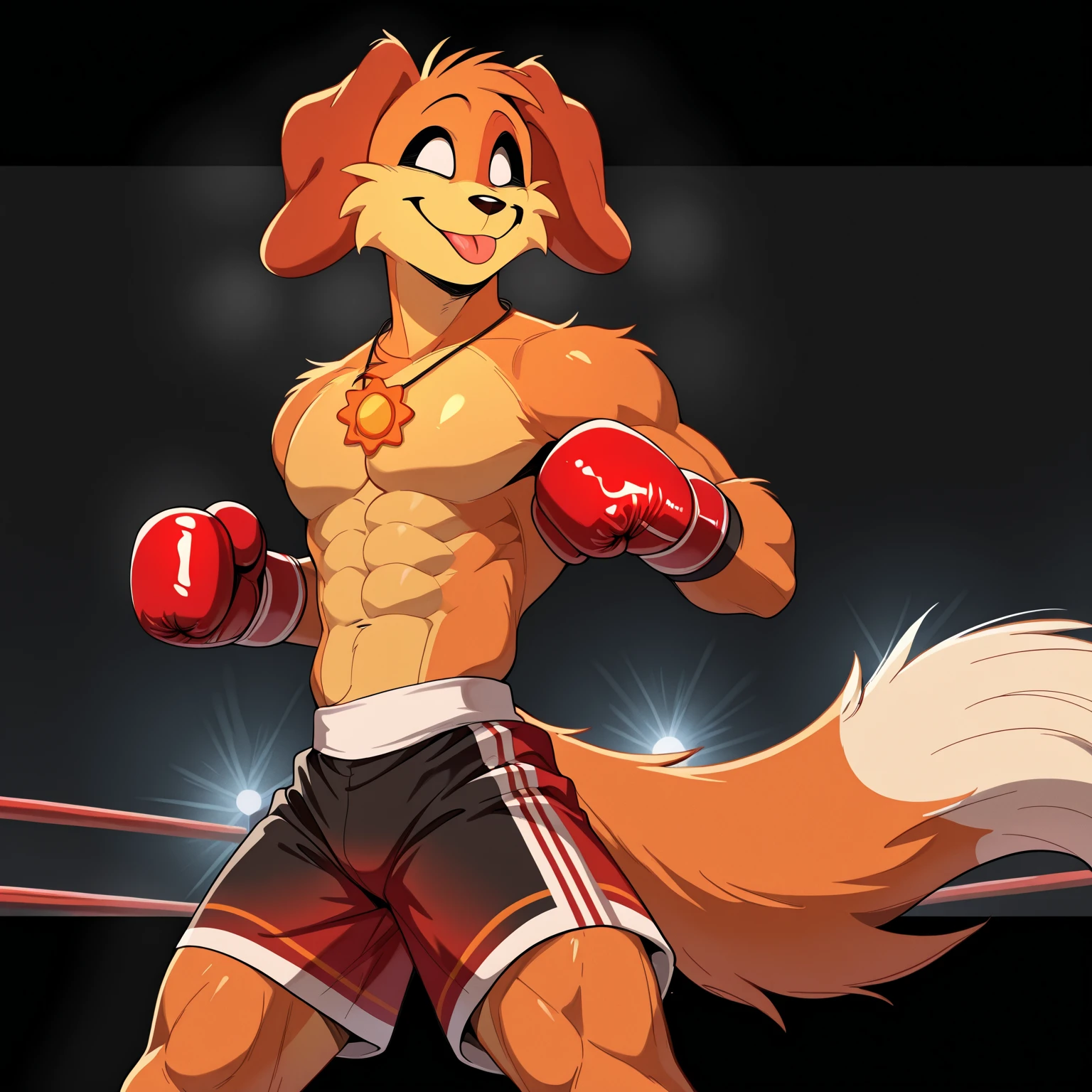 Cat dressed as Rocky Balboa, chibi, standing, background boxing gym, stunning style
