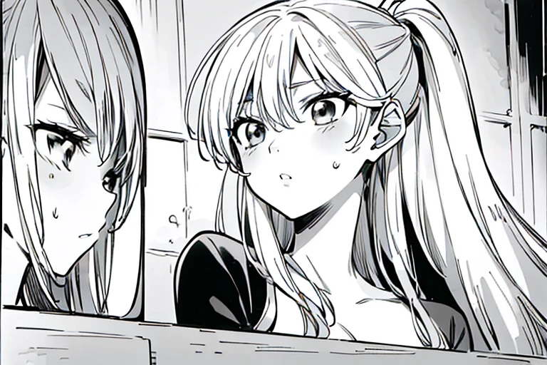 monochrome,greyscale,comic, fight pose,
(best quality, masterpiece, RAW photo,ultra-detailed:1.2),1girl,solo,looking at viewer,smile,