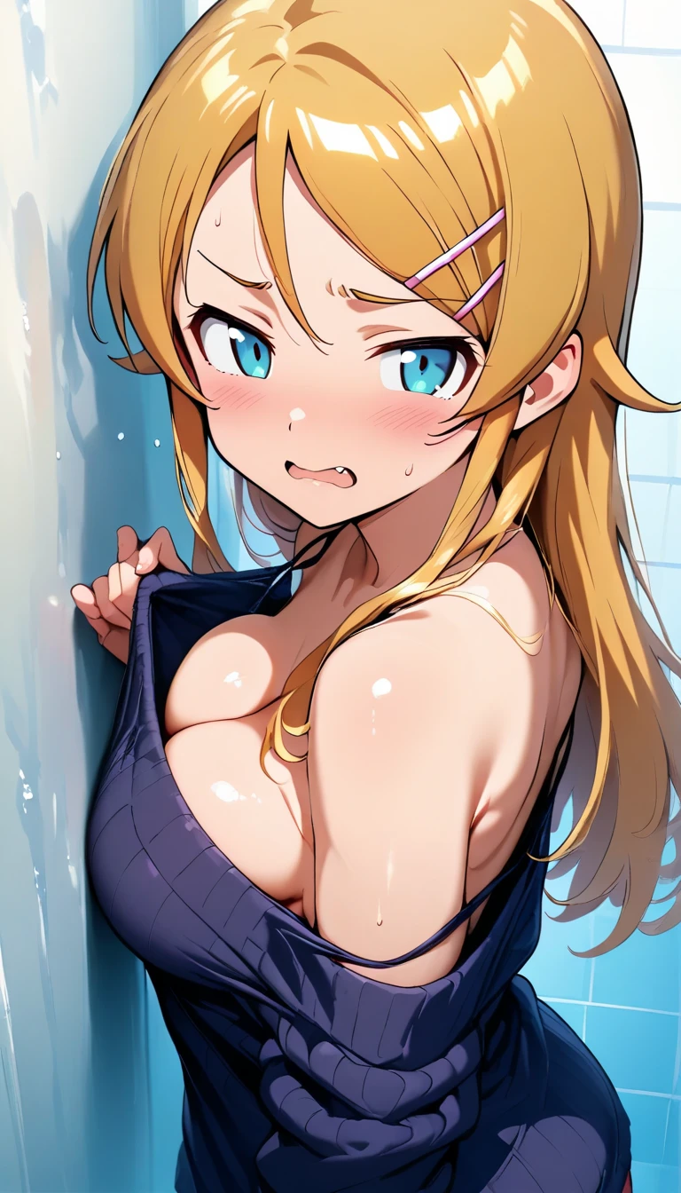 masterpiece, best quality, highres, fate grand order,fgo,アニメ, wide angle, from above, 1girl, blonde hair, long hair, multicolored hair, Blue eyes, jewelry,Embarrassed look、Glossy pink lips、masterpiece、4K、Glowing Skin、Shower room、Pink nipples、Press your chest against the glass wall、My chest deforms inside the glass wall、Open your mouth、Placing both hands against the glass wall、Sticking out tongue,All nude,big breast