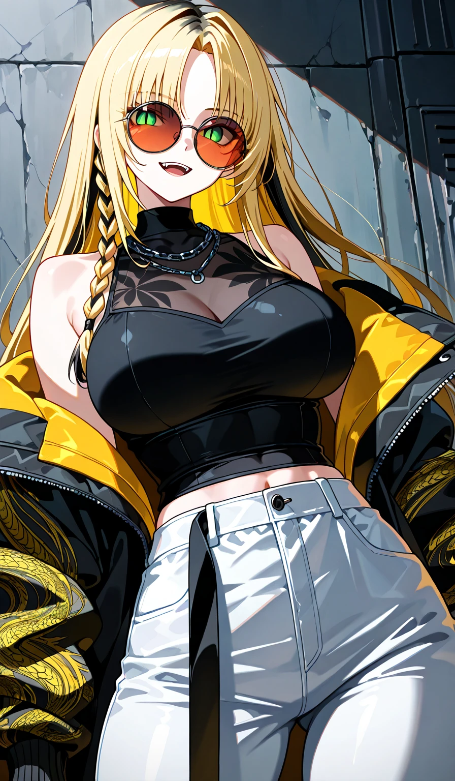 young girl, long yellow hair, high ponytail, red eyes, open Jedi form, Smile, open mouth, Masterpiece, high qulity