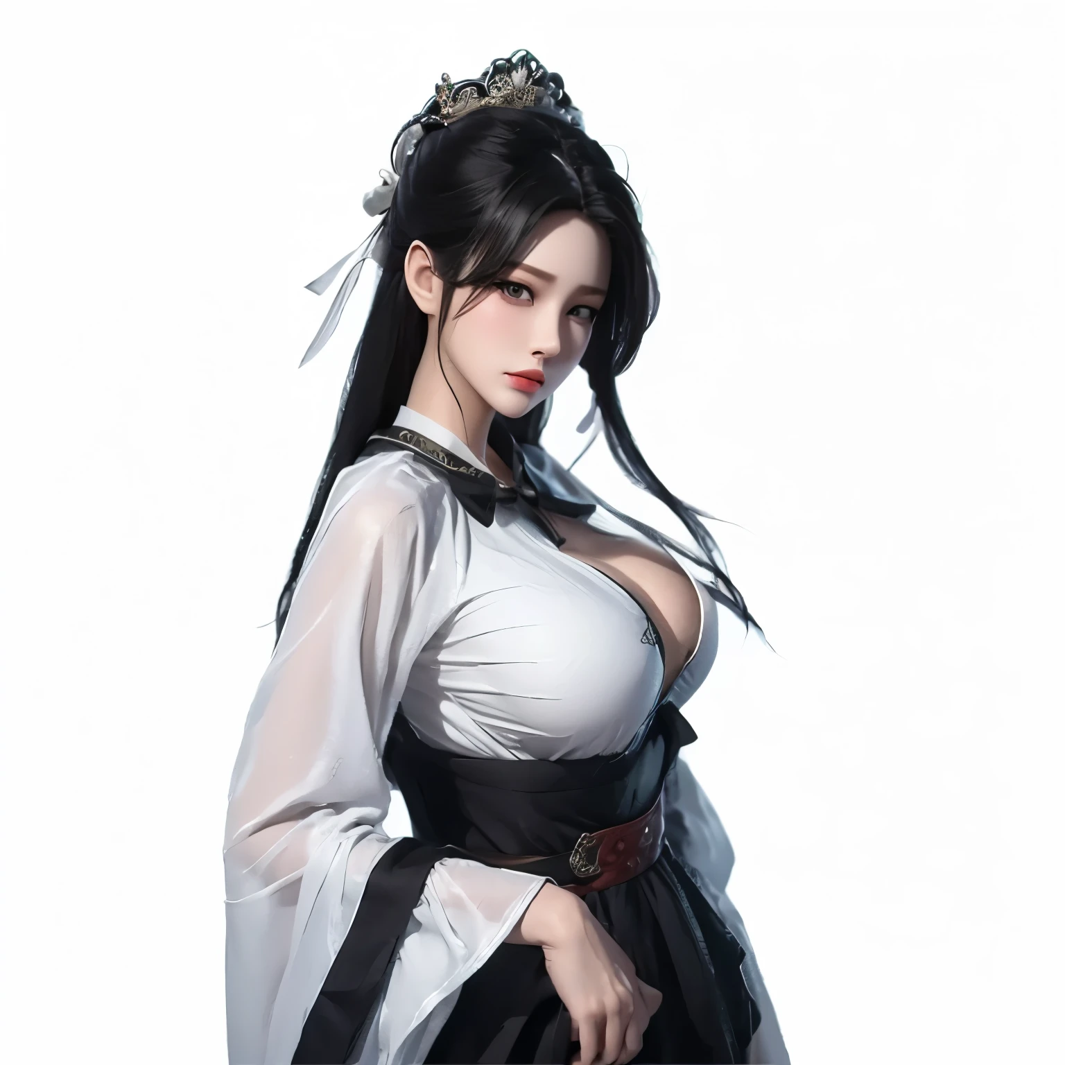 araffed woman in a white dress with chains and a belt, a beautiful fantasy empress, 8k high quality detailed art, extremely detailed goddess shot, very detailed and high quality, hyperrealistic full figure, large bust, japanese goddess, goddess. extremely high detail, beautiful alluring anime woman, really large bust, ((a beautiful fantasy empress)), giant stunning goddess shot