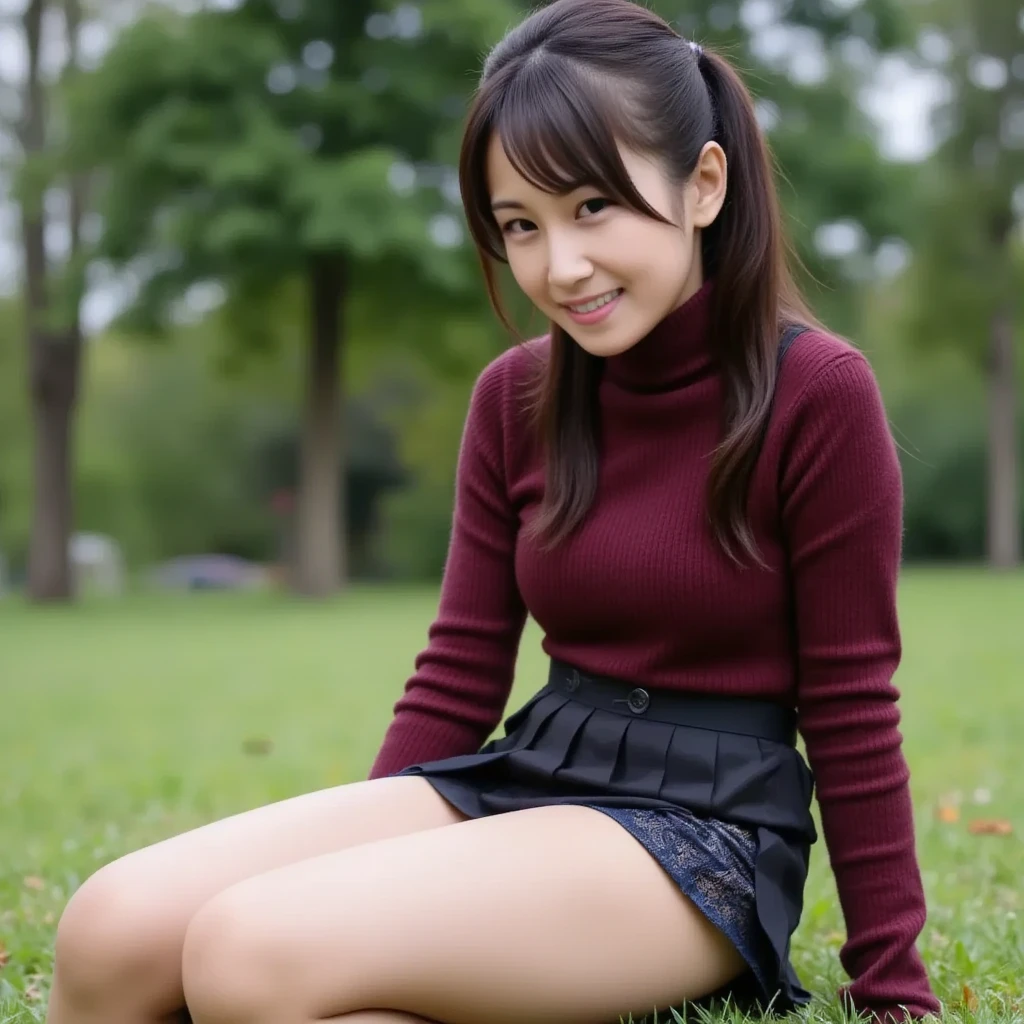 ((highest quality、8k、masterpiece:1.3)),((((cowboy shot)))),Ultra-high resolution,big eyes,Japanese,bangs,(a girl),(1 girl),((20 years old)),((facing at viewer)),(long hair),(((black sweater))),grin,((squatting)),(((pussy))),((pubic hair)),((skirt lift)),(((black short crew socks)))