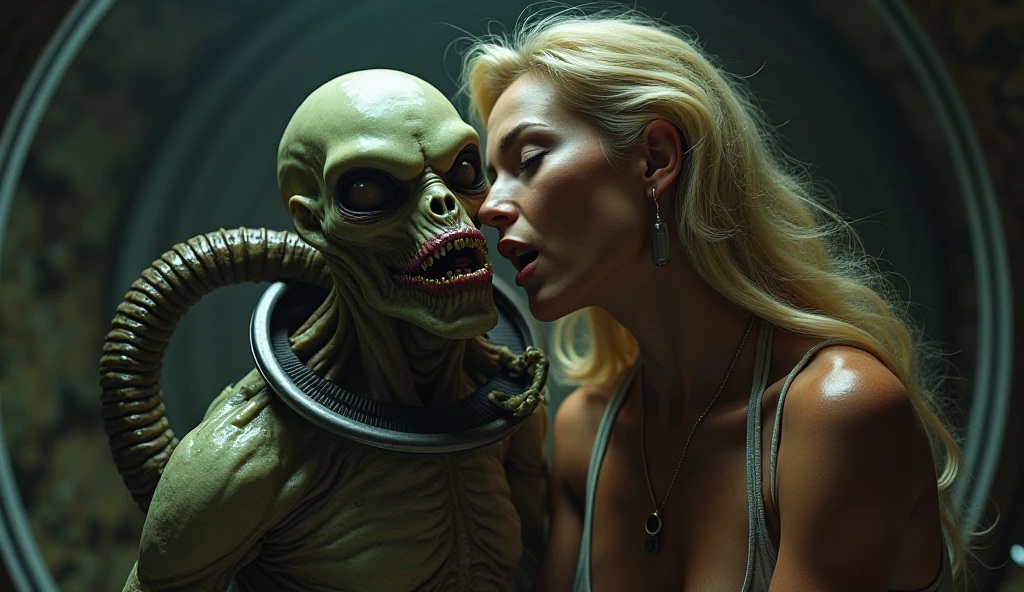 "(The best lighting, alto contraste, oscuro, dramatic),(Chica rubia junto a una cabra negra gigante, Open the rib cage, feto, autopsia, huesos humanos, sangre por las paredes). Luz Caravaggio"