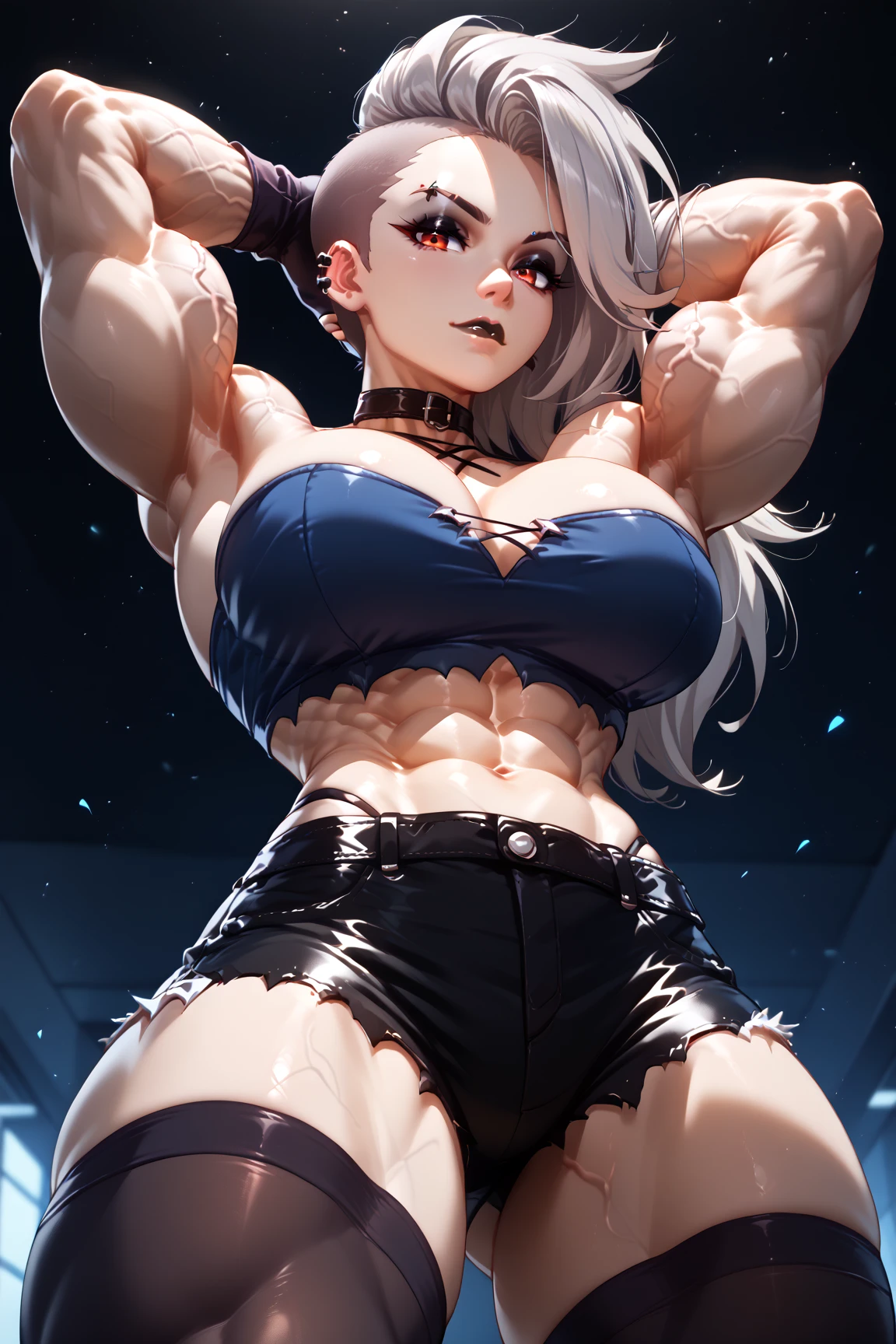 (no background), (blank background), tall female, muscular female, solo, one girl, white hair, long hair, straight hair, fair skin tone, white eyebrows, white eyelashes, hazel eyes, small nose, small lips, puffed lips, pink lips, (cute face:1.2), broad shoulders, muscular, big biceps, big triceps, big trap muscle, hourglass figure, (big boobs:1.5), (standing straight:2), (happy expression:1.3), thick thighs, muscular calves, (front full body portrait:1.5), cropped white t-shirt, white bikini bottom, casually standing, (hard nipples), (hard libido),