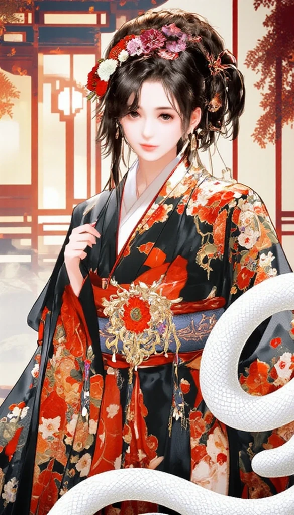 Detailed background((a moon：1.5),Desolate city)、BREAK,elaborate costume{Luxury kimono(Black kimono(Detailed golden embroidery:1.5))}、(Japanese Idol(actress):1.2)(face perfect:1.2),Depict a beautiful and graceful woman of Japan。glossy dark hair,poneyTail,Heart in the eye。 Wallpapers 16K, .Blur the background with a sickle,(masutepiece:1.5), (Best Quality:1.5)(Portrait photos:1.2),full body Esbian