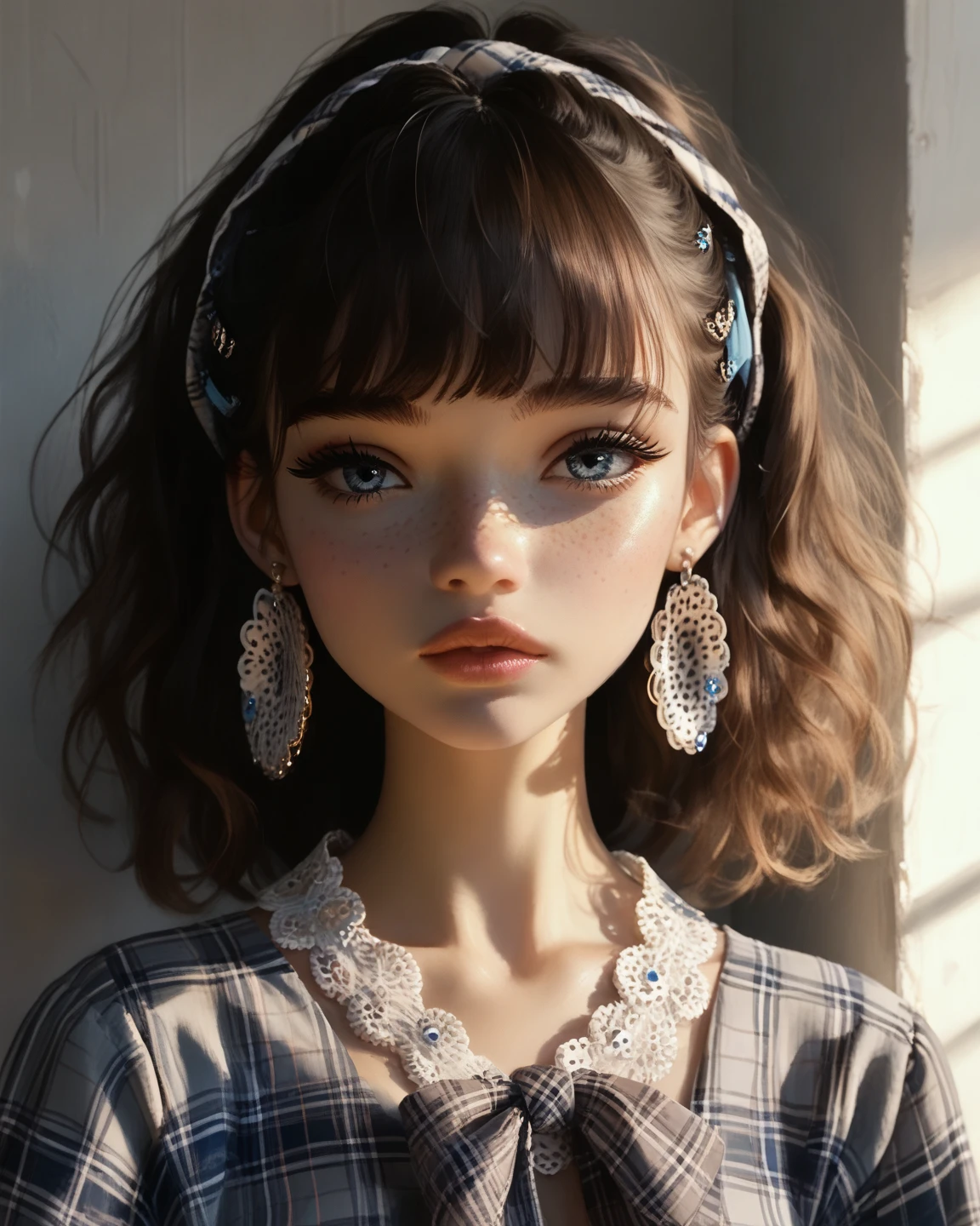 1menina, solo, nakano nino, cabelo rosa, ornamento de cabelo de borboleta, (nu: 1.3), (avental branco transparente), seios grandes, decote, coxas, coffee background, (rubor: 1.3)