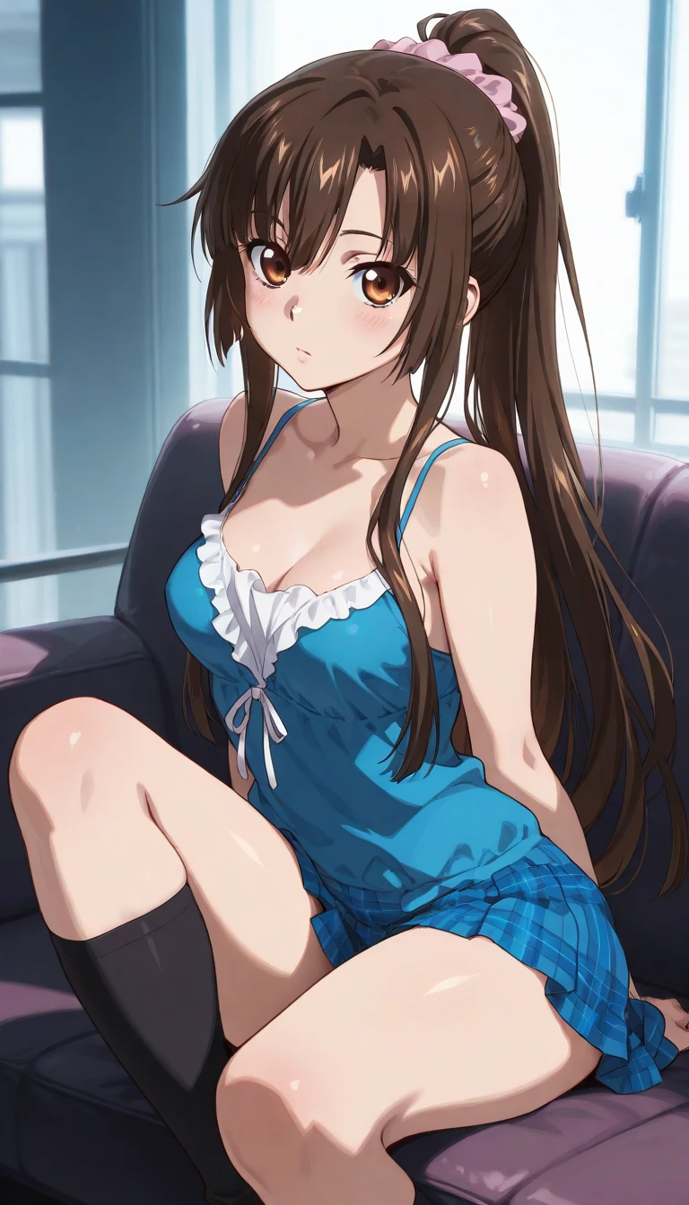 highest quality, masterpiece, High resolution, 1 girl, White Dew (Kantai Collection)(White Dew改二 艦隊これくしょん:1.15), Brown Hair, Red eyes,  smile, Slender body, Full body portrait,Red headband, black(Sailor suit), Pleated skirt, Classroom Background, Slender body, Full body portrait, Skirt flip, (panties), (good), Squat, (panties), (bra), (In underwear), (Flashy underwear), (lingerie), (Living Room Background,Office Background)