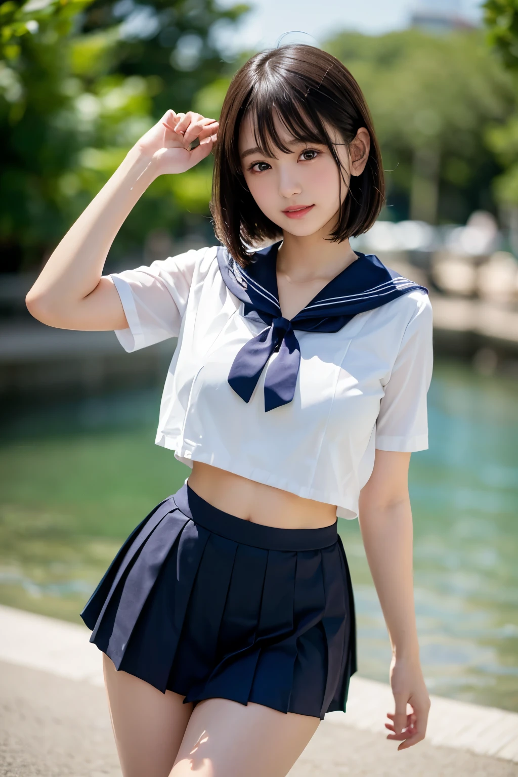 high school girl, , ((Sailor suit:1.3)), ((Red ribbon)), Black pleated skirt, mini skirt, Brown leather shoes, ((Black knee-high socks)), height: 158cm, , Realistic, Browsing Caution, ((Pussy Crack:1.1)), ((spread pussy:1.1)), On the stairs in the park, ((Shiny skin:1.3)), cute, cute, Japanese, 最high quality, shape, Very detailed, In detail, High resolution, 8k wallpaper, Perfect dynamic composition, Beautiful details, Big Breasts, Random sexy poses, whole body, Like a real human being, smile, gravure, 1 female, Black Hair, Long Hair, 15 years oldts:1.3), 最high quality, 8k, high quality, High resolution, (Thick lips), ((Looking at the audience)), double eyelid, Beautiful woman, whole body, Dutch Angle, Fashionable necklaces, Medium Short Hair, (pubic hair:1.3), ((spread legs:1.3))