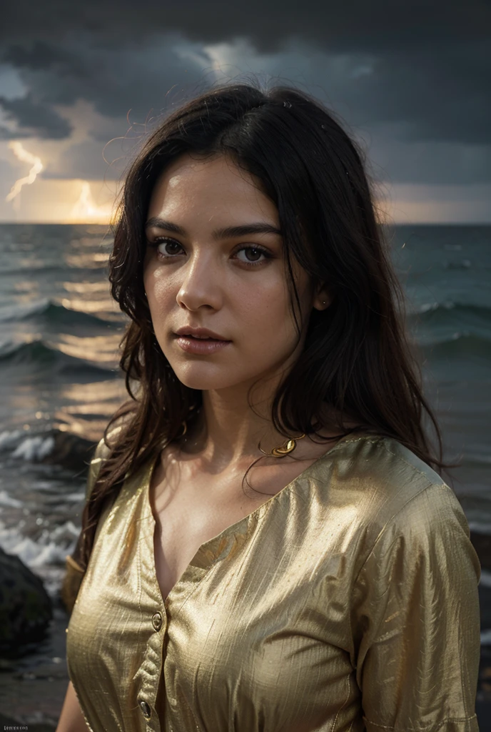 (best quality,4k,8k,highres,masterpiece:1.2),ultra-detailed,(realistic,photorealistic,photo-realistic:1.37),female on beach portrait mode,dramatic lighting,portrait,dark cloud,detailed face,add_detail,cinematic lighting,hyperrealism,highly detailed,lost series,airplane crash,lush greenery,waves crashing,seagulls soaring,soft sand,distant horizon,melancholic atmosphere,vibrant colors,rippling water reflection,ominous clouds,subtle shadows,windblown hair,expressive eyes,serene expression,strong jawline,intense gaze,fine facial features,gentle breeze,rays of sunlight piercing through clouds,emotional depth,mysterious ambiance,rugged cliffs,eye-catching compositions,seaside tranquility,magical realism,depth of field effect,contrast of light and shadow,texture-rich elements,high dynamic range,artistic interpretation,striking perspective,captivating storytelling