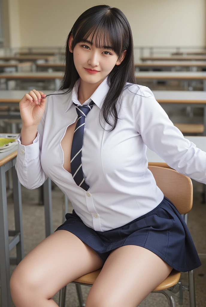 ((japanse beatiful girl:1.3)) ((school uniforms:1.4)) ((panty shot:1.5)) ((high school)),((dark blue skirt:1.3)) ((in the class room:1.3)) ((thin_fabric:1.4)) ((random sexy pose:1.3)) ((sweaty:1.5))((face is flushed:1.4)) ((big breasts:1.4)) ((close-up:1.2)) best quality,masterpiece,ultra high res,(photorealistic:1.4),raw photo,(Authentic skin texture:1.3),(film grain:1.3),panorama,character portrait,very wide shot,narrow waist,cowboy shot,(in the dark, deep shadow, low key, cold light,) night,(()),streaming tears,,dust,Tyndall effect,(expression),1girl,beautiful detailed eyes and face,white jabot,brown eyes,((brown hair:1.2)) ((full body:1.3)) ((smile:1.3))