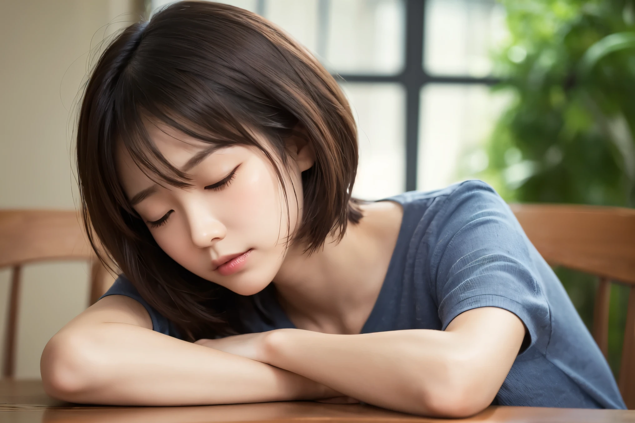 zydG, ((lying)), 1girls, fetal position, closed eyes, sleepy, (brown very short hair:1.2), (light hair), (medium breasts:1.4), (photorealestic:1.4), (Top image quality:1.0), (UltraHighResolution:1.0), 8K, Raw photography, (A masterpice:0.2), track and field uniforms, ((t-shirt)), (sweat, wetty:1.1), portlate, facefocus, ful body,(pureerosface_v1:0.5), locker room, ((on bed))