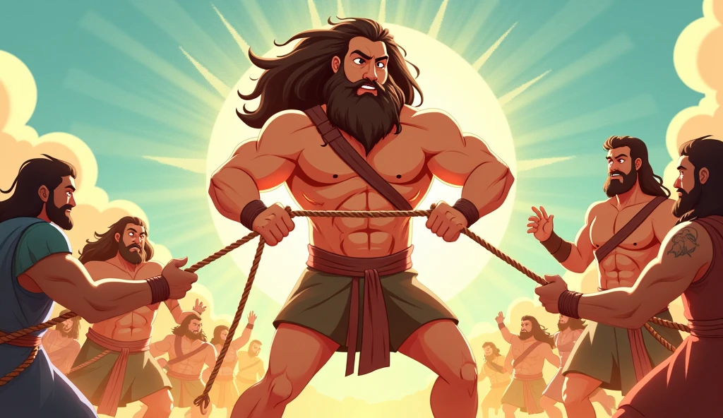 Mahabali in running position in cartoonistic vector with plane background
