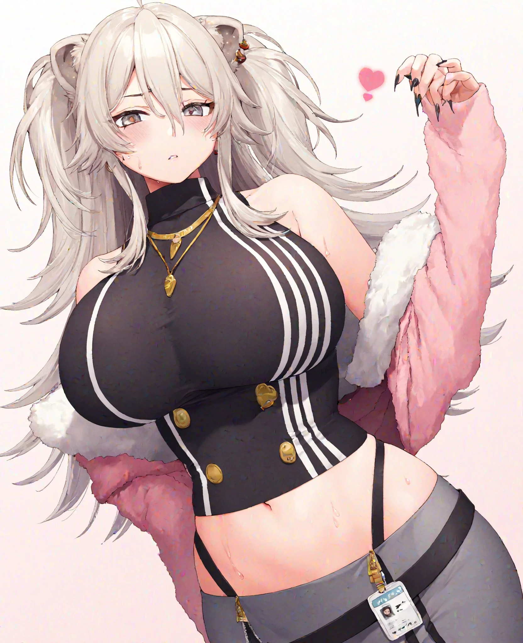 , ((( Big Breasts))), Exclamation mark, Moaning, Many Hearts,Spoken Heart, Comic Strip, lots of heart speech bubbles,(Oversized long t-shirt with bare shoulders)、Pure white hair and dark brown skin:1.5,(((Bitch、Gal、BitchGal、Underboob:1.0, Shiny Leather Mini Skirt、Pink leopard print underwear、sexy、thin、Model Body Type、skinny、Heavy makeup,Galメイク)))、Full Shot, (Dark closed room:1.8)、A beautiful 15 year old girl with perfect details seduces、Teasing、Bed sheets and covers in pink leopard print、