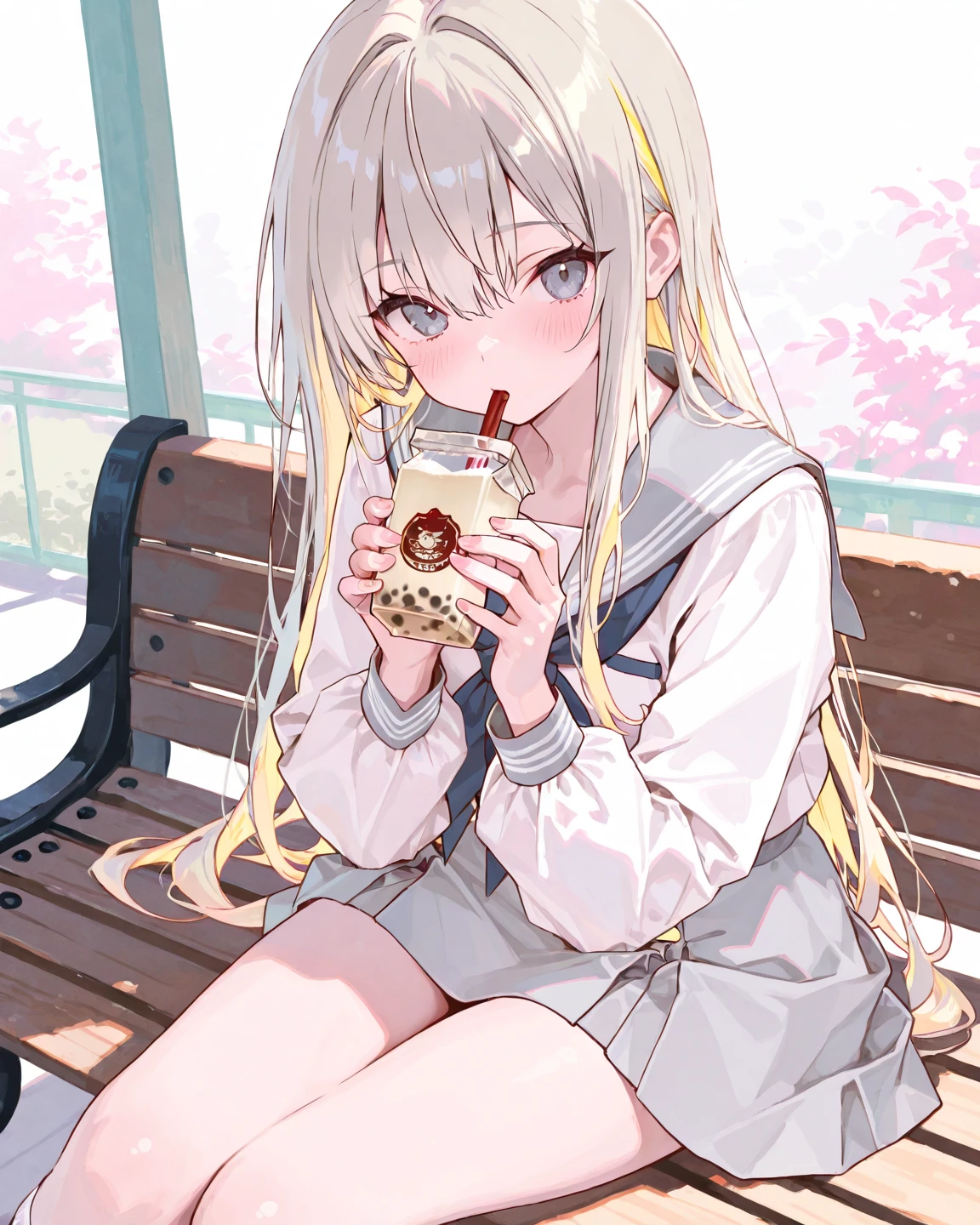 animemanga girl sitting on a bench with a cup of coffee, cute animemanga girl, Anime style illustration, soda theme girl, Beautiful anime high school girl, A surreal schoolgirl, animemanga girl, young animemanga girl, beautiful animemanga girl, animemanga girl drinks energy drink, Anime style 4k, Digital anime illustration, retro animemanga girl, Anime visuals of a cute girl