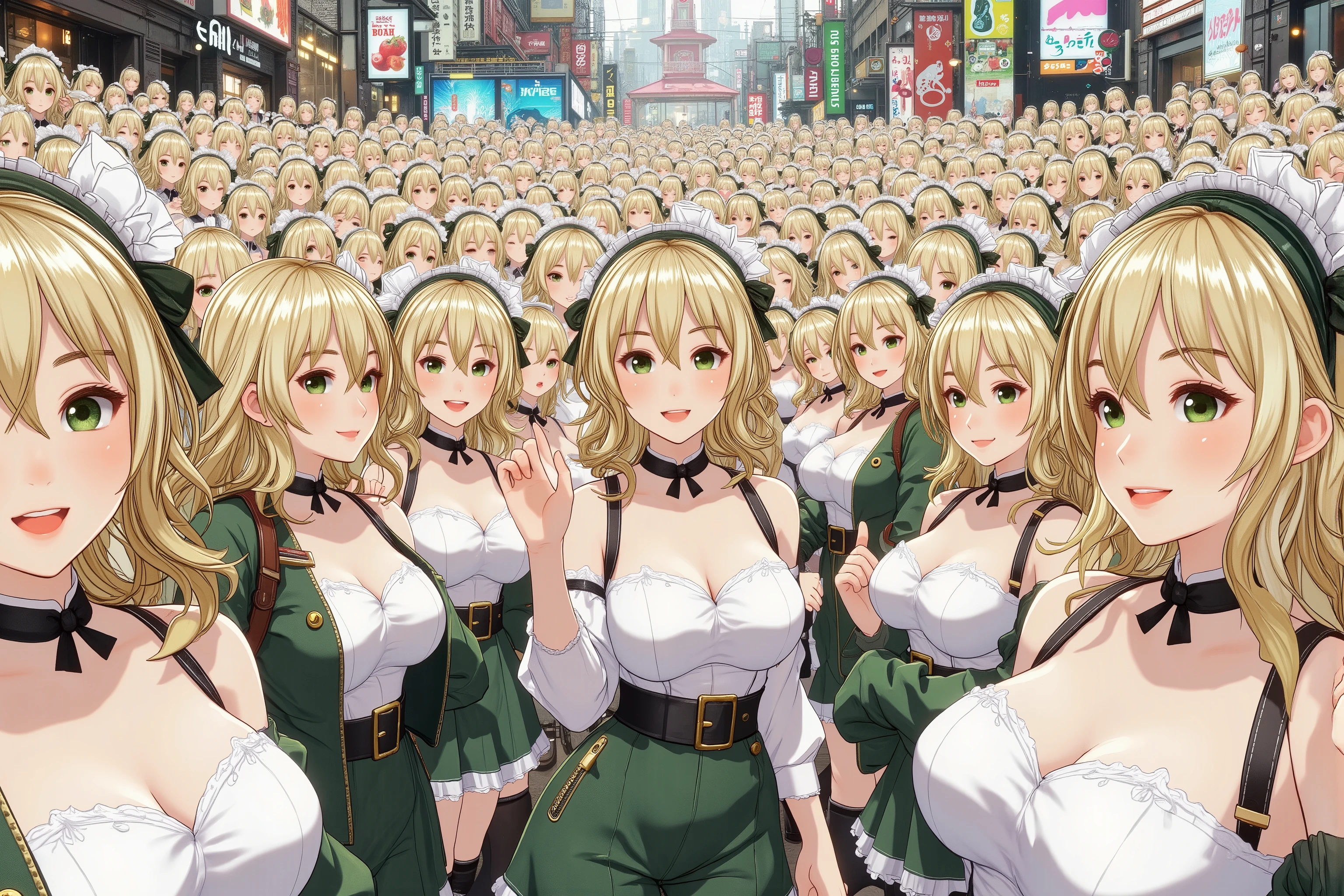 (((Myself=Japanese Beautiful Super Clones multiply girls))), (((((Depiction of Super Clones Multiply Girls by Myself Only in a super crowd))))), (((high quality Animation Art))), (Super Best masterpiece, 16K, best quality, ultra high resolution, The highest degree of perfection of the work), (((super very cute smile, happy expression, blonde girl))), (((((Very Beautiful, Detailed and Accurate Female Body Movement, Very accurate and comfortable movement of hands and feet, super big , emphasizes cleavage))))), (((Spring Casual Outfit))), (((Super Clones multiply girlsは世界中で超大増殖))) (Very detailed and accurate1Point perspective drawing, Ultra-wide field of view, Super wide view, No need for a center subject),