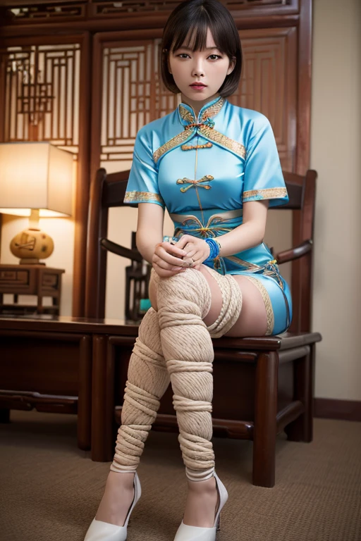 (masterpiece,highest quality,超A high resolution),prety indonesia woman (((Very beautiful 35 year old girl))),(shibari, tied with satin fabric,arms behind back:1.4), (hands on back),long pony tail hair, pretty woman, a woman in the red mermaid long train skirt,the skirt is very long, full body, wear sexy blazer, wear sexy blouse, wear glasses,long satin, flowy dramatic long skirt,body height 165, random pose, in office room,wear high heels, masterpice (Shiny long train dress mermaid-style long skirt