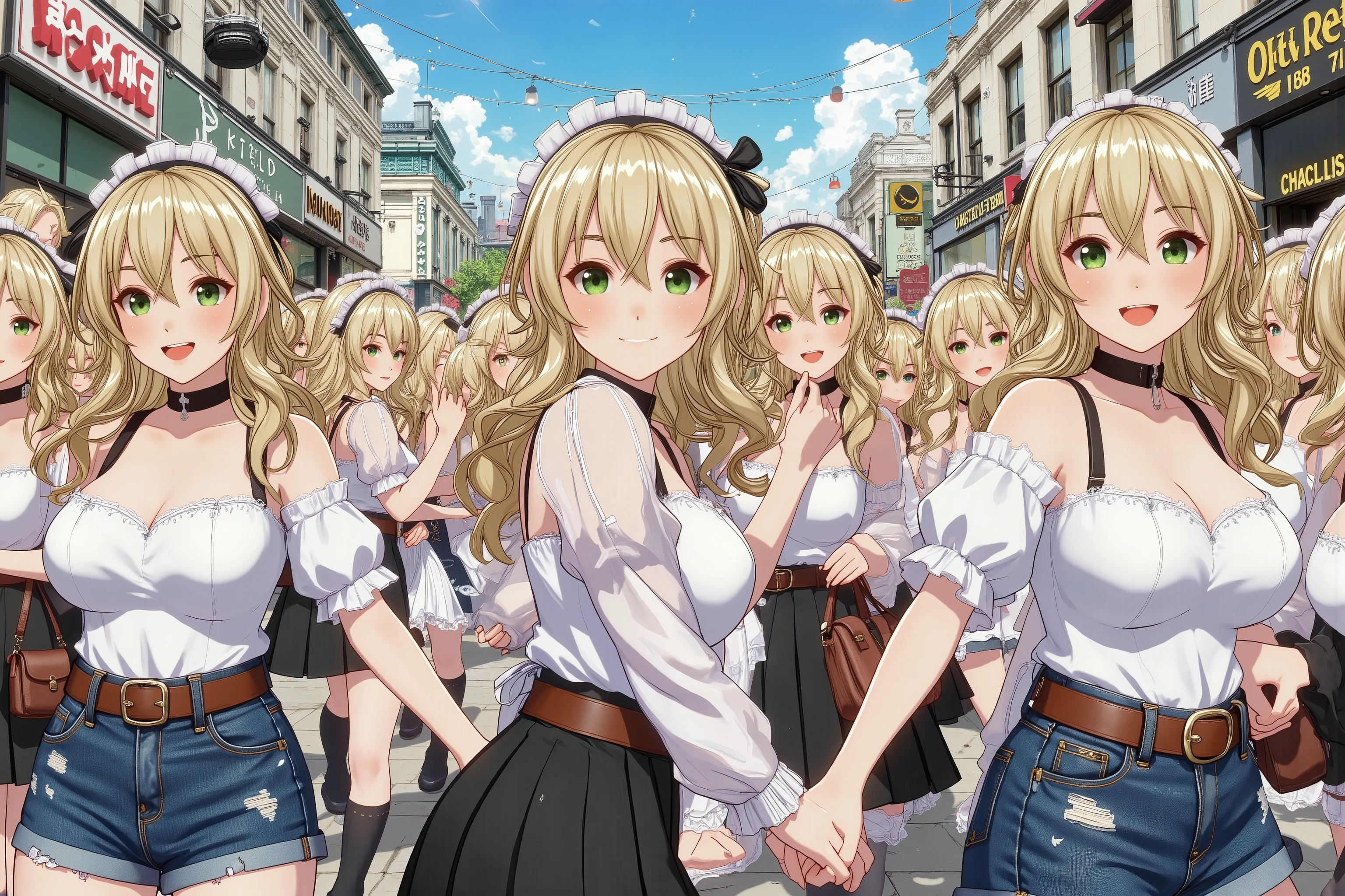 (((Myself=Japanese Beautiful Super Clones multiply girls))), (((((Depiction of Super Clones Multiply Girls by Myself Only in a huge crowd))))), (((high quality Animation Art))), (Super Best masterpiece, 16K, best quality, ultra high resolution, The highest degree of perfection of the work), (((super very cute smile, happy expression, blonde girl))), (((((Very Beautiful, Detailed and Accurate Female Body Movement, Very accurate and comfortable movement of hands and feet, super big , emphasizes cleavage))))), (((Spring Casual Outfit))), (((Super Clones multiply girlsは世界中で超大増殖))) (Very detailed and accurate1Point perspective drawing, Ultra-wide field of view, Super wide view, No need for a center subject),