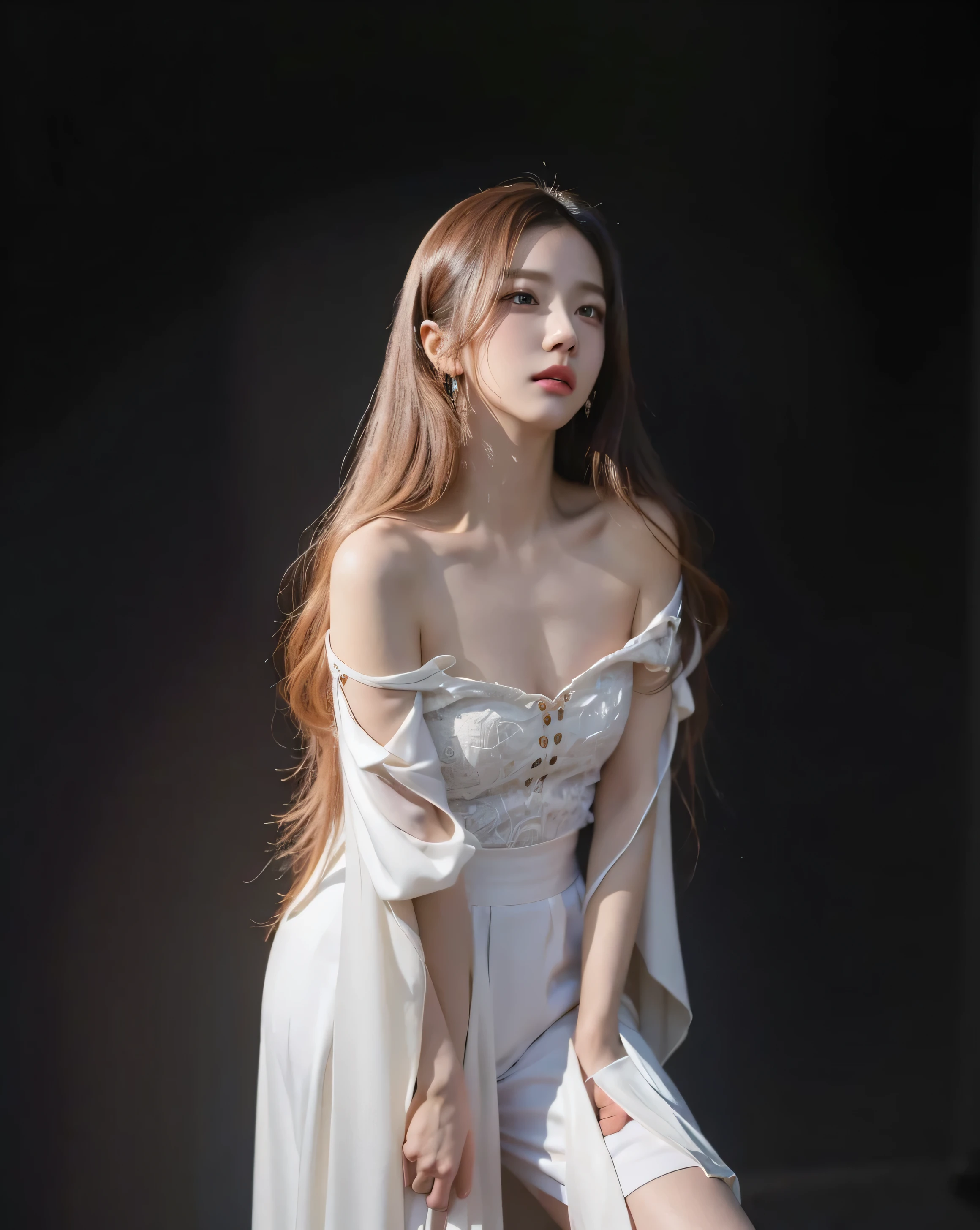 Jisoo Blackpink,beautiful woman,close-up portrait,detailed facial features,serene expression,long dark hair,elegant posture,4k,ultra-realistic,photorealistic,high quality,studio lighting,vivid colors,flawless skin,intricate details,warm color palette,cinematic lighting,dramatic background,breathtaking beauty