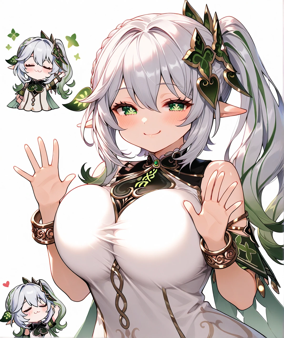 ((tmasterpiece)), ((Best quality at best)), (ultra - detailed:1.2), Posing like pornographic NSFW fan characters, //, A cute girl, 1个Giant Breast Girl, (Alone), //, Wear a bra to work, Lingerie show, //, Medium length double ponytail hairstyle, Beautiful emerald green hair, ((pretty eyes)), white skinned, Large breasts, Voluptious body, //, (Ahegao:1.3), laughingly, full bodyesbian, level, //, (Light green heart-shaped pattern background:1.2), //, Sparkling, Super shiny body, Sparkling