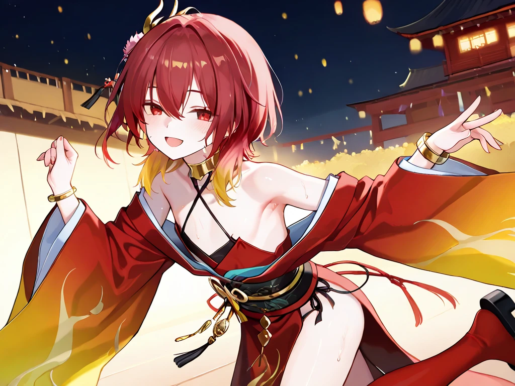 masutepiece, Best Quality, Extremely detailed, Anime, Kurokami Oiran, Bright eye, Beautiful eyes, ?????????? makeup, Off-shoulder kimono that exposes the nape and shoulders, A tight kimono obi that emphasizes your figure, A kimono that opens in the front exposing the cleavage, well-shaped breasts, Sitting in a Japanese-style room