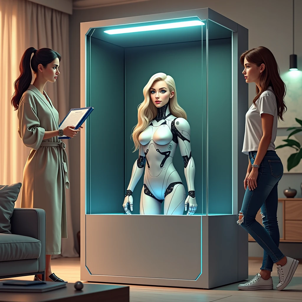 A sex-service android packed in a giant duralumin case、Wearing default shorts and crop top、buffer material、attachment、Expressionless、Skin texture is the same as human、Beautiful, detailed face and eyes that men will love、Beautifully detailed mouth 、Beautifully detailed décolletage、Beautifully detailed large breasts、Beautifully detailed cinched waist、Beautifully detailed navel、Beautifully detailed thighs、(best quality,4K,8k,highres,masterpiece:1.2),ultra-detailed,(realistic,photorealistic,photo-realistic:1.37),3d render,hyper realistic,extremely detailed skin and face,extremely detailed eyes and face,detailed anatomy,extremely detailed body,lifelike,intricate,exquisite detail,highly detailed,extremely lifelike,stunning realism,incredibly realistic,flawless skin,impeccable detail,breathtaking realism,stunningly detailed,unbelievably realistic