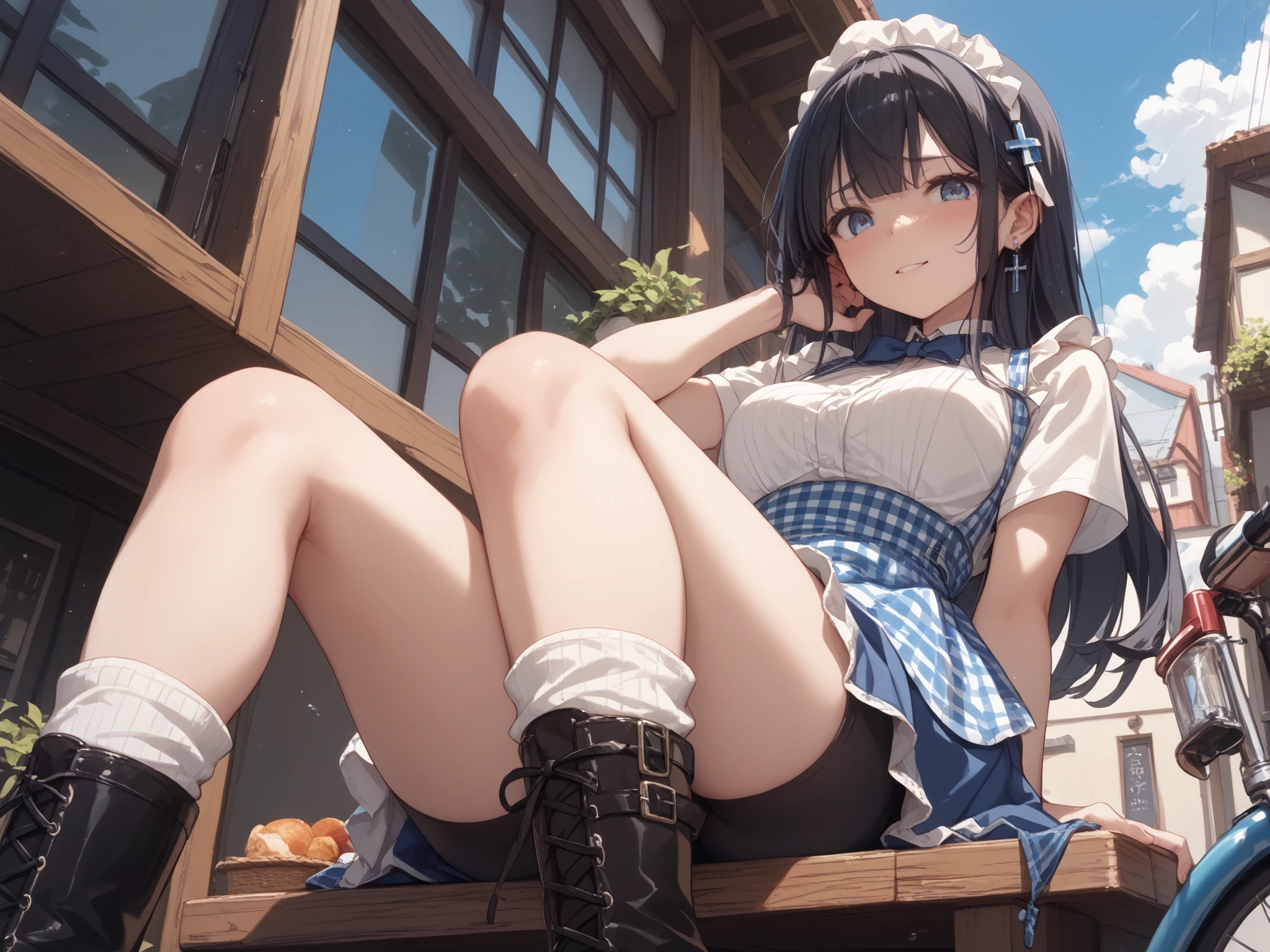 (masterpiece, best quality:1.2), cowboy shot, solo, 1girl, yukinoshita yukino, ((smile1.4)), ((looking at viever:1.4)), ((Sky from below:1.4)), ((full body)), (on all fours:1.4)), ((thighhighs)), outside, ((blushing:1.4)),