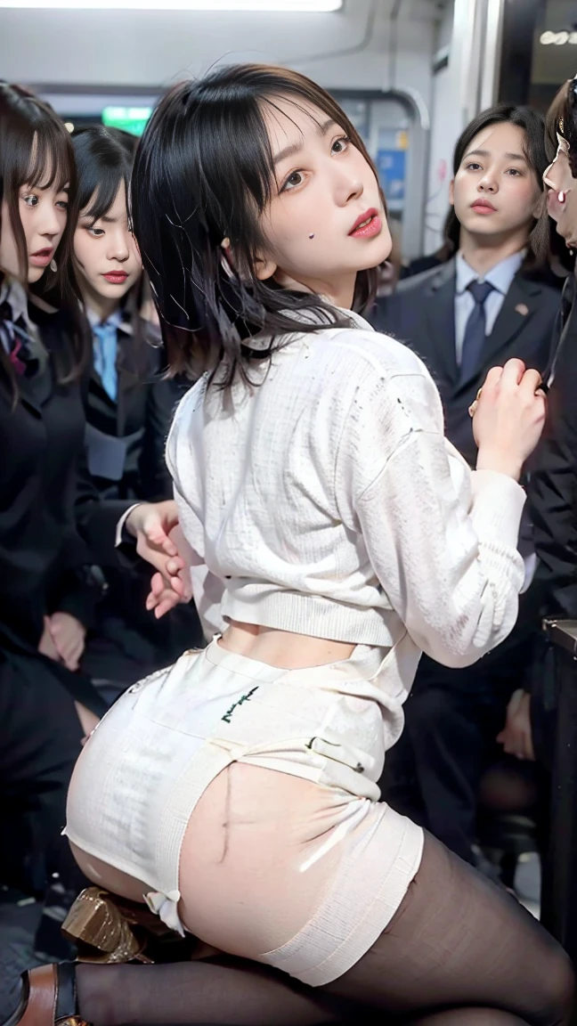 (masterpiece, best quality), high contrast, (4girls:1.2), anime wallpaper, lineup, Multiple_girls, idol outfits, (long skirt, frilly skirt:1.1), (from behind:1.2), stage, stage lights, concert, (crowd:1.1), dynamic pose, standing, woman, (headphones:1.1), (jacket, off shoulder jacket, sleeveless top:1.1), collared top, short hair, medium hair, sharp focus, light particles, (wide shot), sfw, detached collar, backboob, pantyhose,(worst quality, low quality, normal quality:1.4), monochrome, negative_hand, (cross-eyed:1.4), (signature, watermark, artist name:1.4), (:1.4), (bloom), (looking back, looking at viewer:1.4), (upskirt, from below:1.4), panties, (loli, child, young, teenage, underage, backless outfit, , cameltoe, nsfw:1.4),