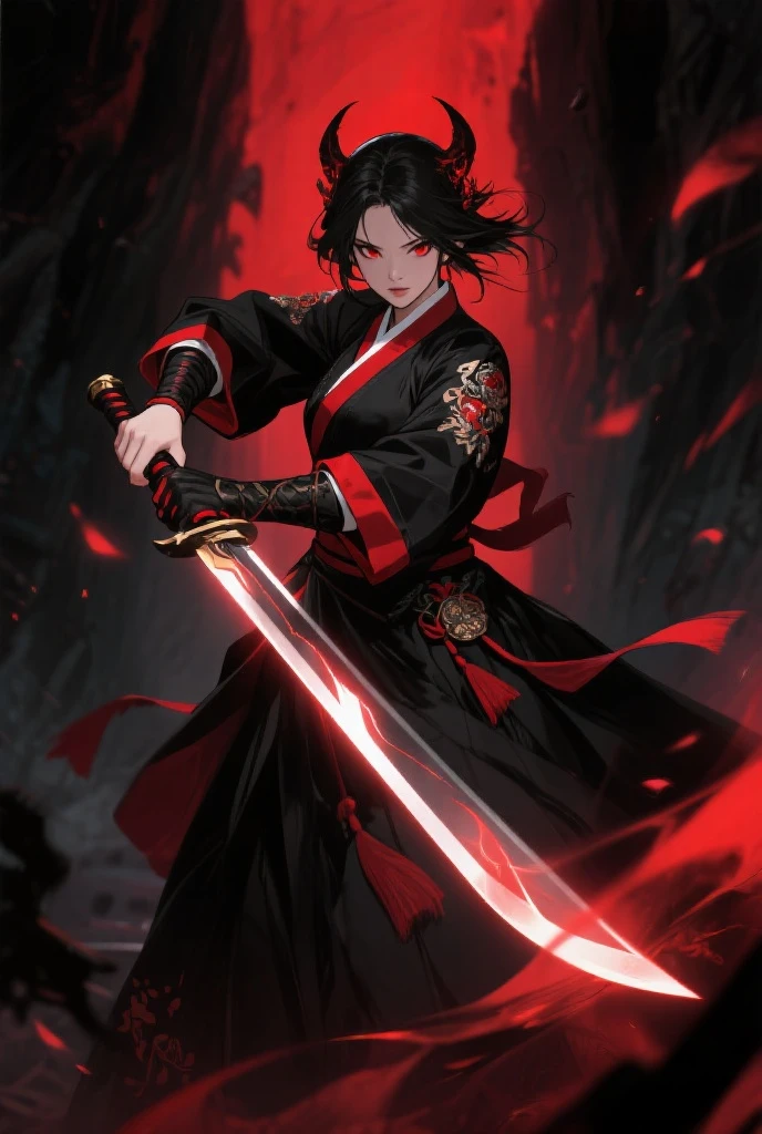 there is a woman samurai trying to stop a red skinned demon in the streets at night  apanese female samurai fighting BREAK a demon in the streets of the street at night, a Japanese woman samurai, a female warrior, ultra detailed face (best details, Masterpiece, best quality), pale skin, long hair, black hair, dynamic eyes color, armed with a katana (best details, Masterpiece, best quality), shinning sword (best details, Masterpiece, best quality) wearing armor, BREAK and a demon (best details, Masterpiece, best quality), red skinned, black eyes, black mane, bat wings, horns, big horns, armed with a long bladed covered in flames, covered in red fire, medieval Japanese street (best details, Masterpiece, best quality) background, night time, moon light, street lamp light, Ultra-Wide Angle, high detail, award winning, best quality, HD, 16K, 3D rendering, high details, best quality, highres, ultra wide angle, 3D rendering, [[anatomically correct]]