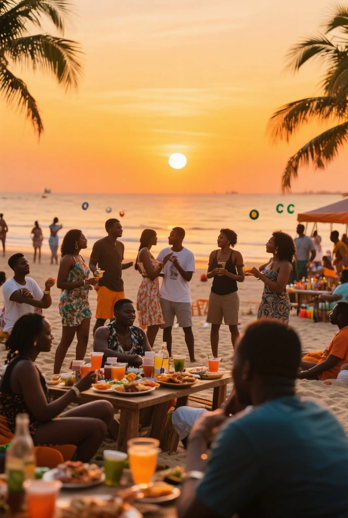 alien-planet, party, many creatures from different planets, sunset, drinking, dancing, not too dark