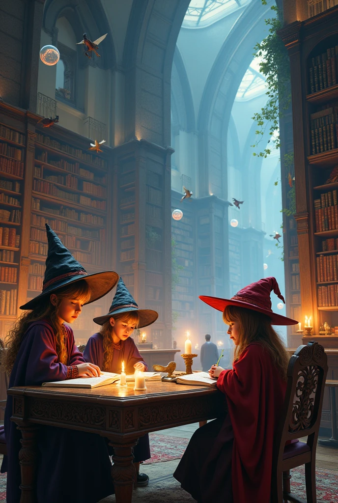 (best quality, 4k, high resolution, masterpiece: 1.2), ultra detailed, (realistic, photorealistic, photorealistic: 1.37), student children at a Hogwarts magic academy, fantasy, mystical, enchanted, spell casting, waving wands , robes, library, classroom, bookshelves, magical creatures, flying brooms, colorful spells, smoke and sparks, magic tricks, glowing orbs, magical incantations, concentration, learning, emotion, determination, curiosity, potion making, polyjuice potions, transfiguration , crowded hallways, magic exams, fairy lights, whispered secrets, ancient tomes, wizard hats, aged scrolls, spell books, hidden passages, training grounds, spell and potion laboratory, luminous potions, with unique labels , alchemy laboratory, mystical ingredients, triggering powers, the adventure awaits you. You, budding magicians with extraordinary abilities, become master magicians.
