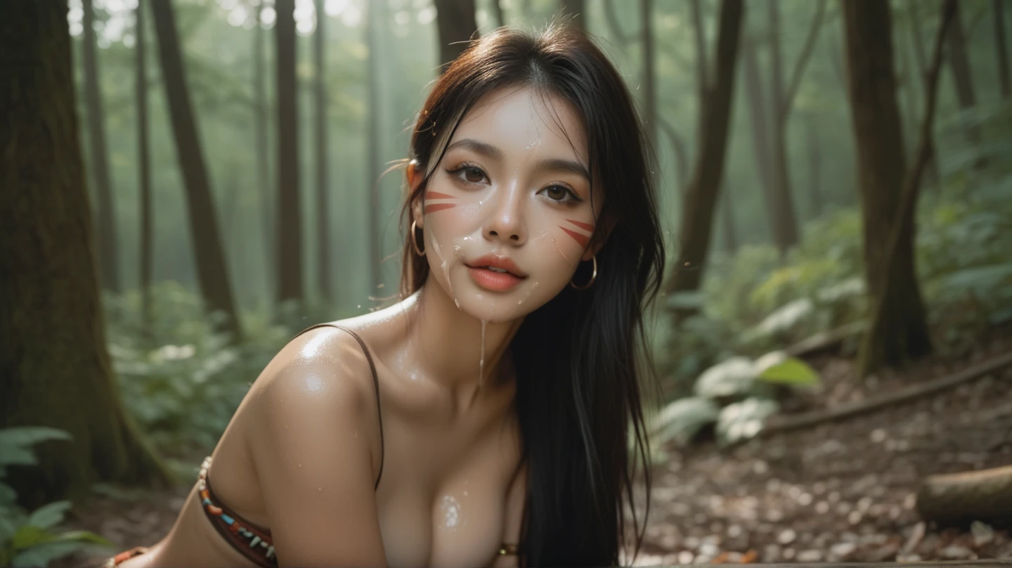 Best quality, masterpiece, Beautiful, young latina woman, looking straight at viewer, wearing simple yellow floral gown, posing on rainy path, professionalism, teen age, detailed face, detailed body, symmetric face, big cute eyes, cute face, dynamic pose, tattooed hands, deep cleavage, perfect anatomy, photorealistic, curvy body, black braid hair, 8k, ultra realistic, foggy forest background, rainfall, rainy weather, wide desktop wallpaper, ambient occlusion