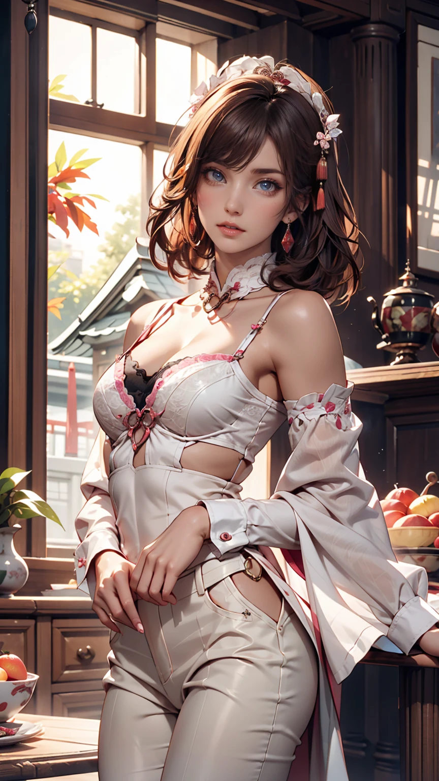 （（best qualtiy））， （（tmasterpiece））， （Detail：1.4）， 3D， Beautiful cyberpunk female images，hdr（HighDynamicRange），Ray traching，NVIDIA RTX，Hyper-Resolution，illusory 5，sub surface scattering，PBR textures，post-proces，Anisotropy Filtering，depth of fields，maximum definition and sharpness，Many-Layer Textures，Albedo e mapas Speculares，Surface Coloring，Mitsu-Accurate simulation of material interactions，perfectly proportioned，rendering by octane，Two-colored light，largeaperture，Low ISO，White balance，Rule three points、8K raw data、Beautiful bright blue pupils，off-the-shoulder clothes，Fine pupils，Delicate face and eyes，long eyelasher，Blushlush，Delicate and fluffy hair，pink lip，Pure，cute big breasts，Sweet girl，Artistic sense，Casual wear，Advancedsense，butterflys，Cherry blossom petal，Beautiful hair accessories，Long hair and waist，Hair fluttering in the wind