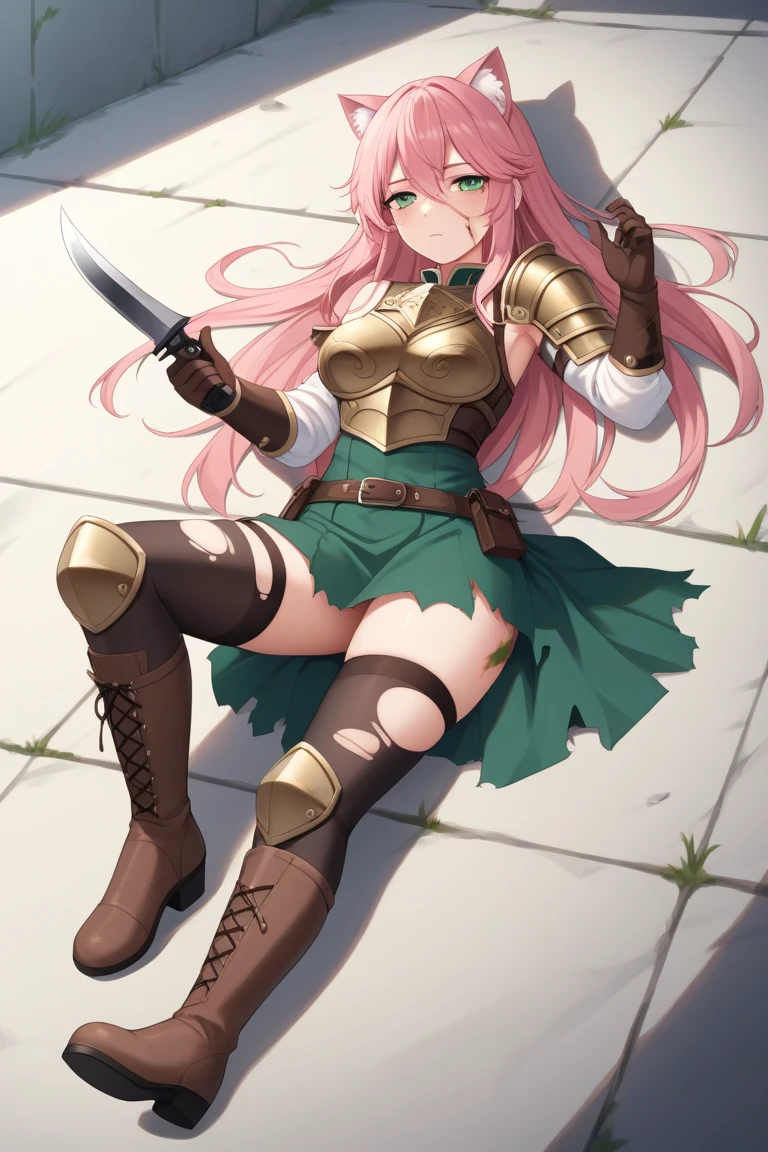 masterpiece, ultra-detailed, best quality, extremely detailed, 8K, high res, realistic, 1girl, 18yo, beautiful girl,BREAK,(Armor:1.8),(blush:1.5),BREAK,(Navel exposed:1.4),With a sword and shield,Feather,