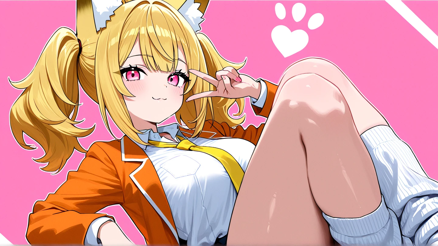 1 girl,fox tail,fox ear,blonde short hair,big breasts,cheerleader, holding pom poms,cowgirl position,slit pupils,open clothes,;d,cum on breasts,