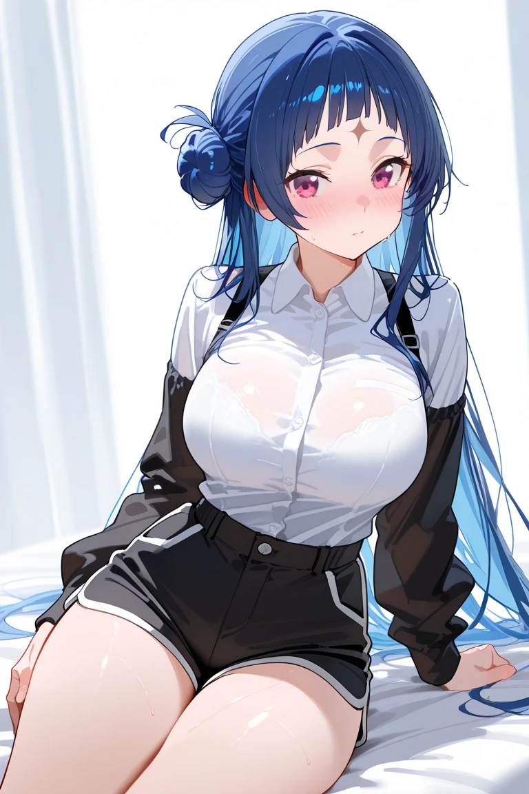 masterpiece, best quality, high resolution, 1 girl, hair, long hair, Bangs, medium breasts, Soaked white shirt, black skirt, Plaid skirt, Smile, amusement park,Expose the vagina,No cover, no underwear, no underwear,Expose the vagina no underwear, no underwear,A coquettish expression